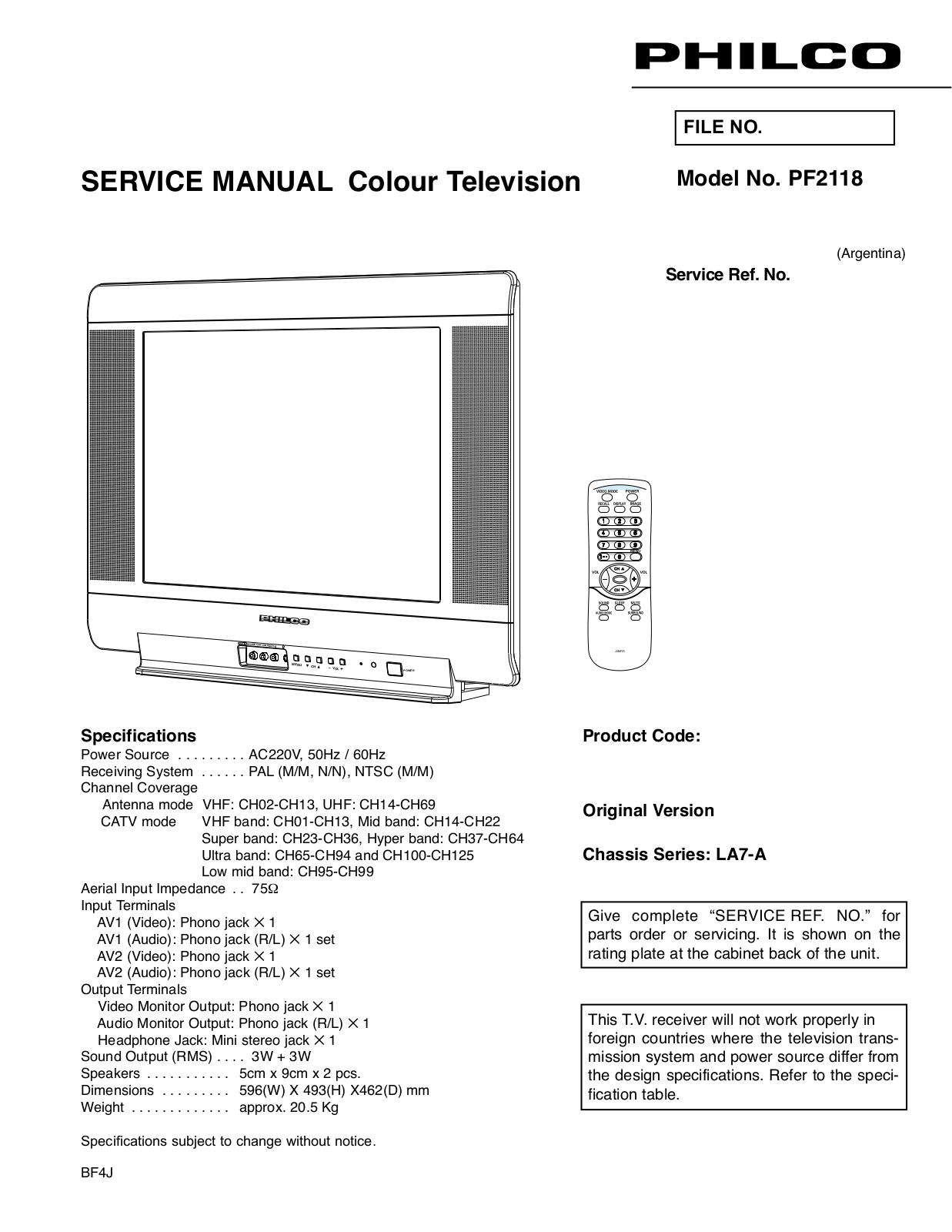 Philco PF2118 Schematic