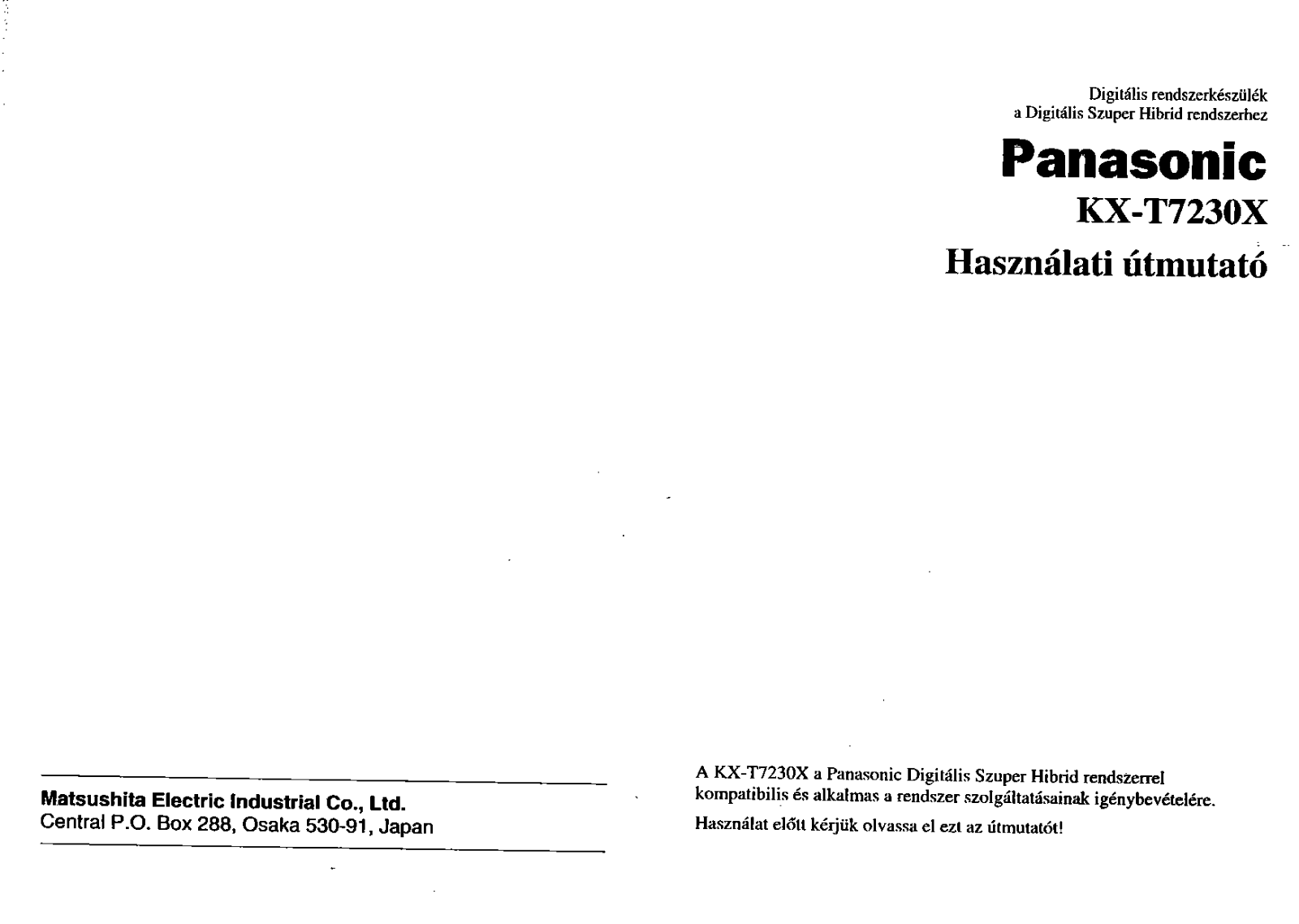 Panasonic KXT7230X Operating Instructions