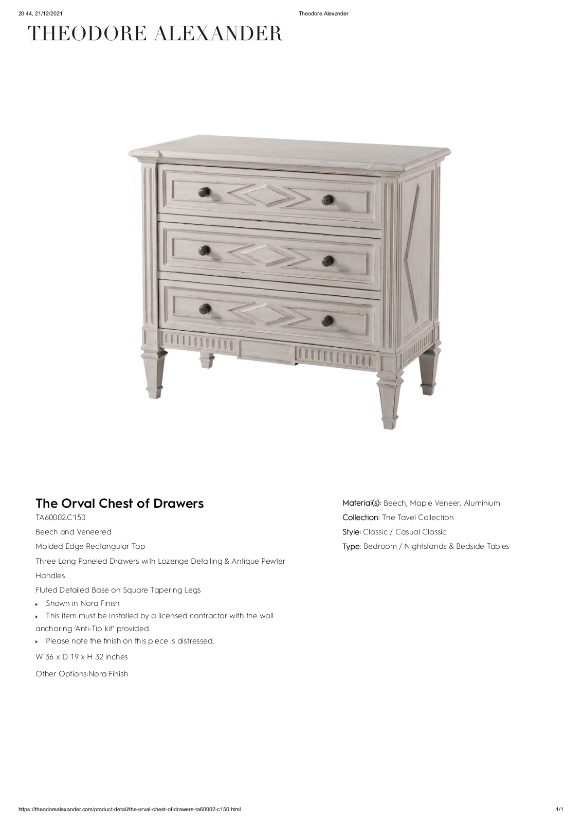 Theodore Alexander FPLJ3849 Specifications - ManualMachine.com