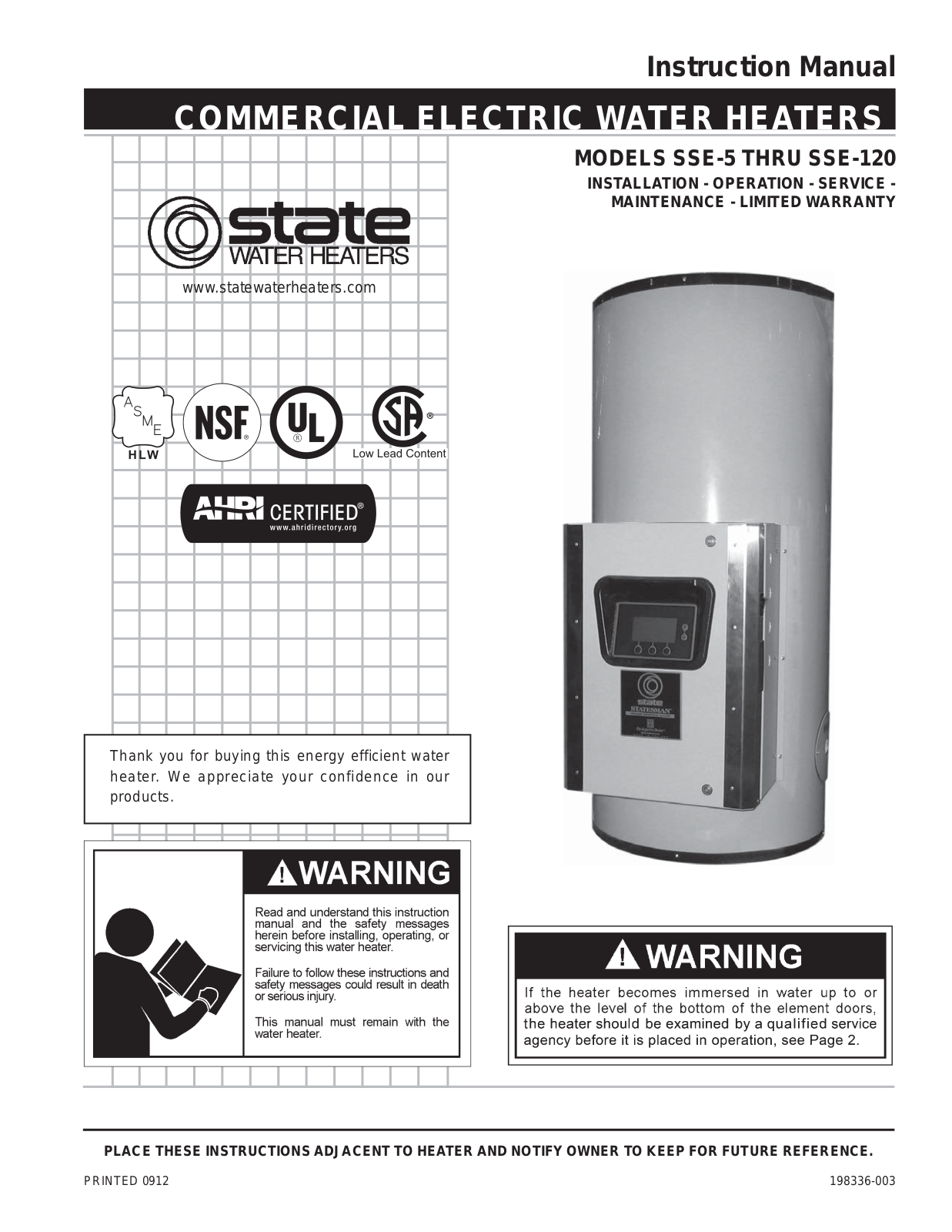 State SSE-100 Installation  Manual