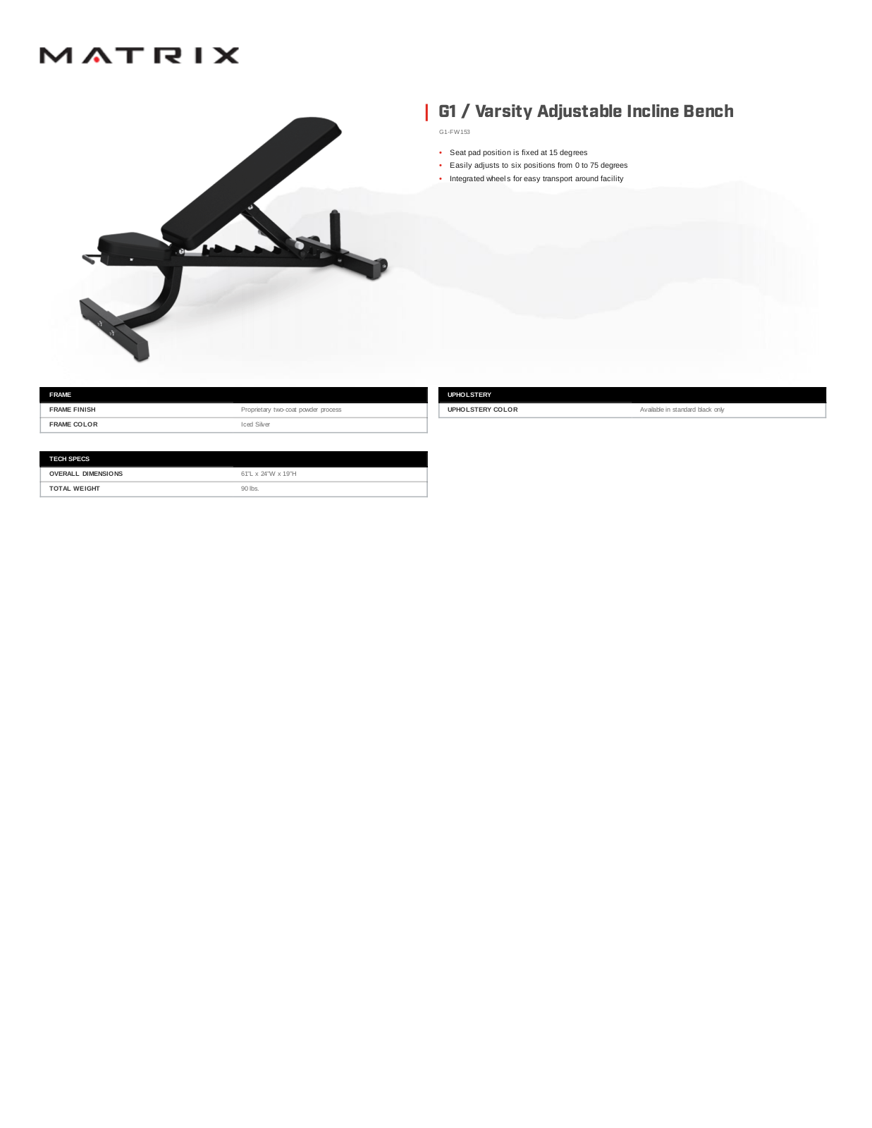 Matrix G1-FW153 Specification Sheet