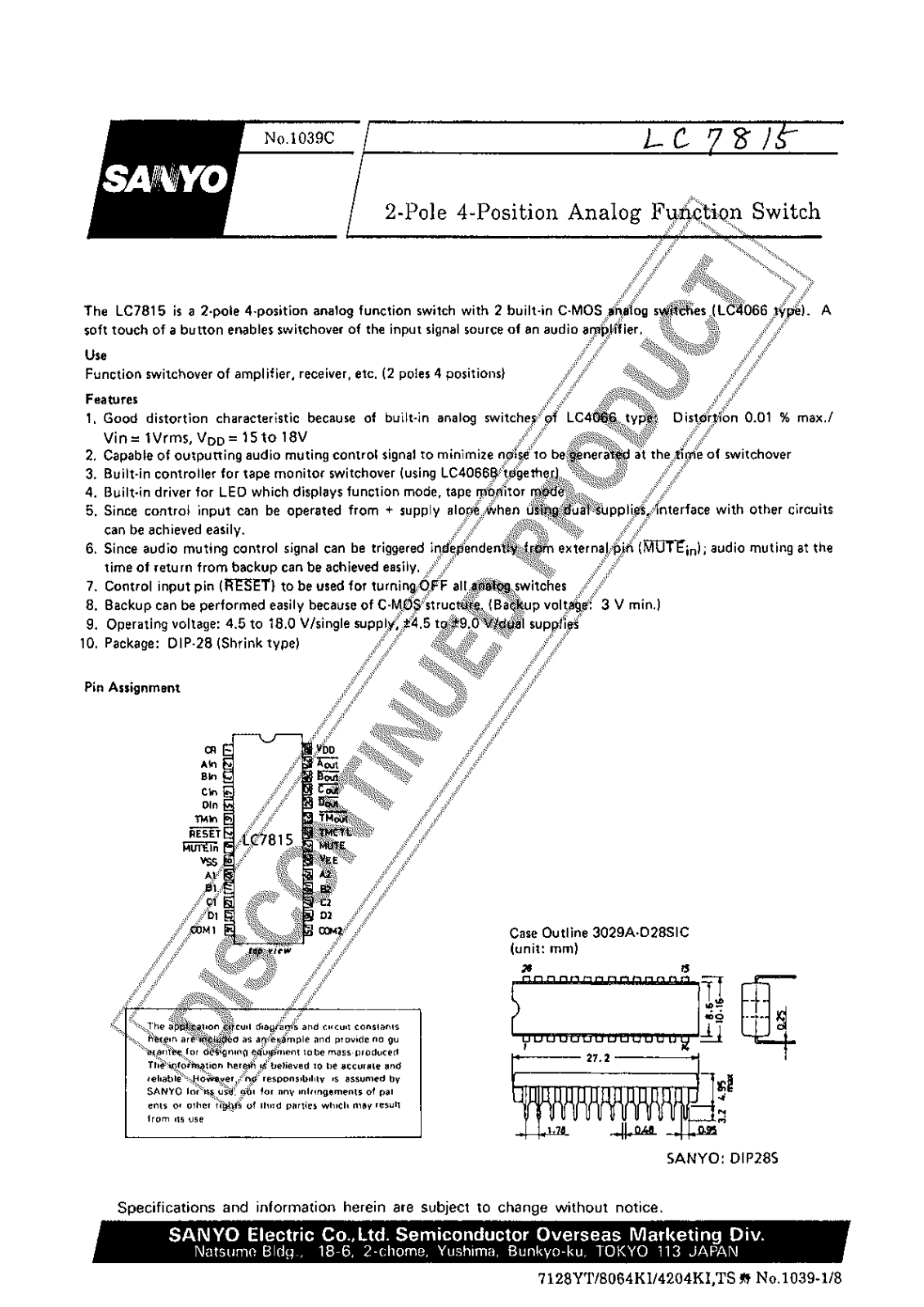 SANYO LC7815 Datasheet