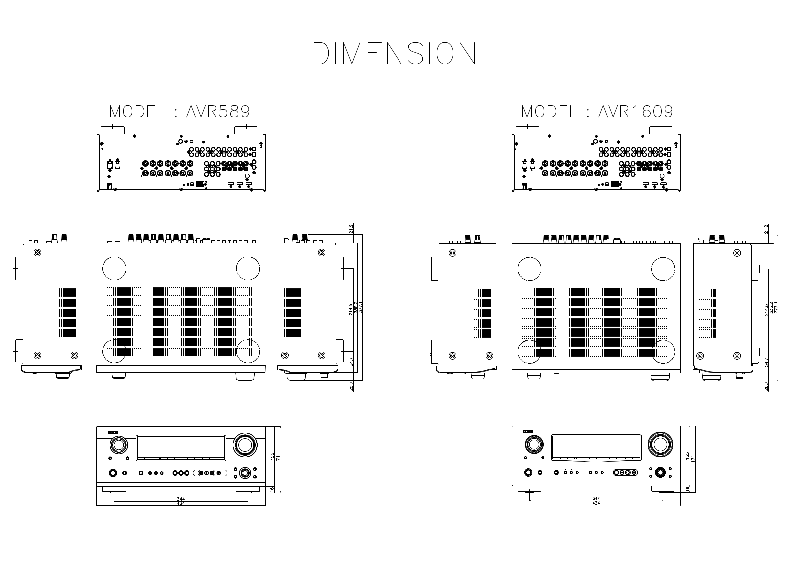 Denon AVR 589 - AV Receiver, AVR 589, AVR 1609 Dimensions