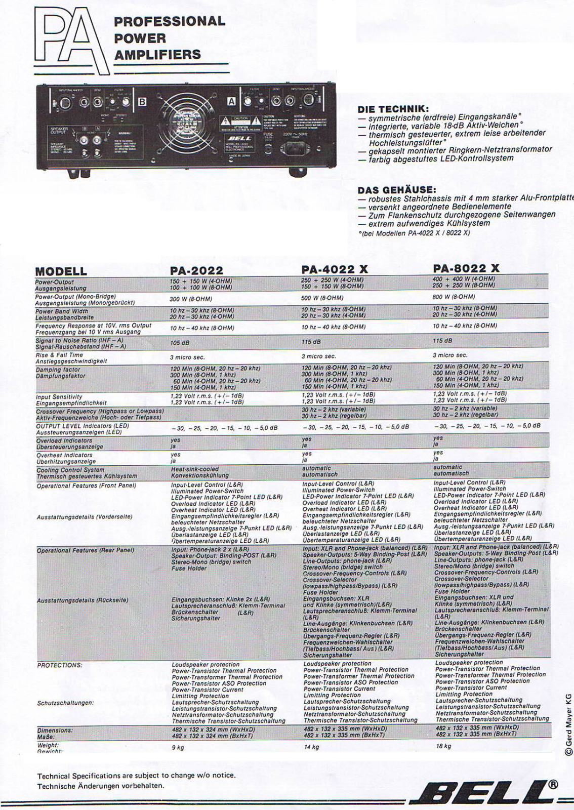 Bell audio PA-2022, PA-8022 X, PA-4022 X DATASHEET