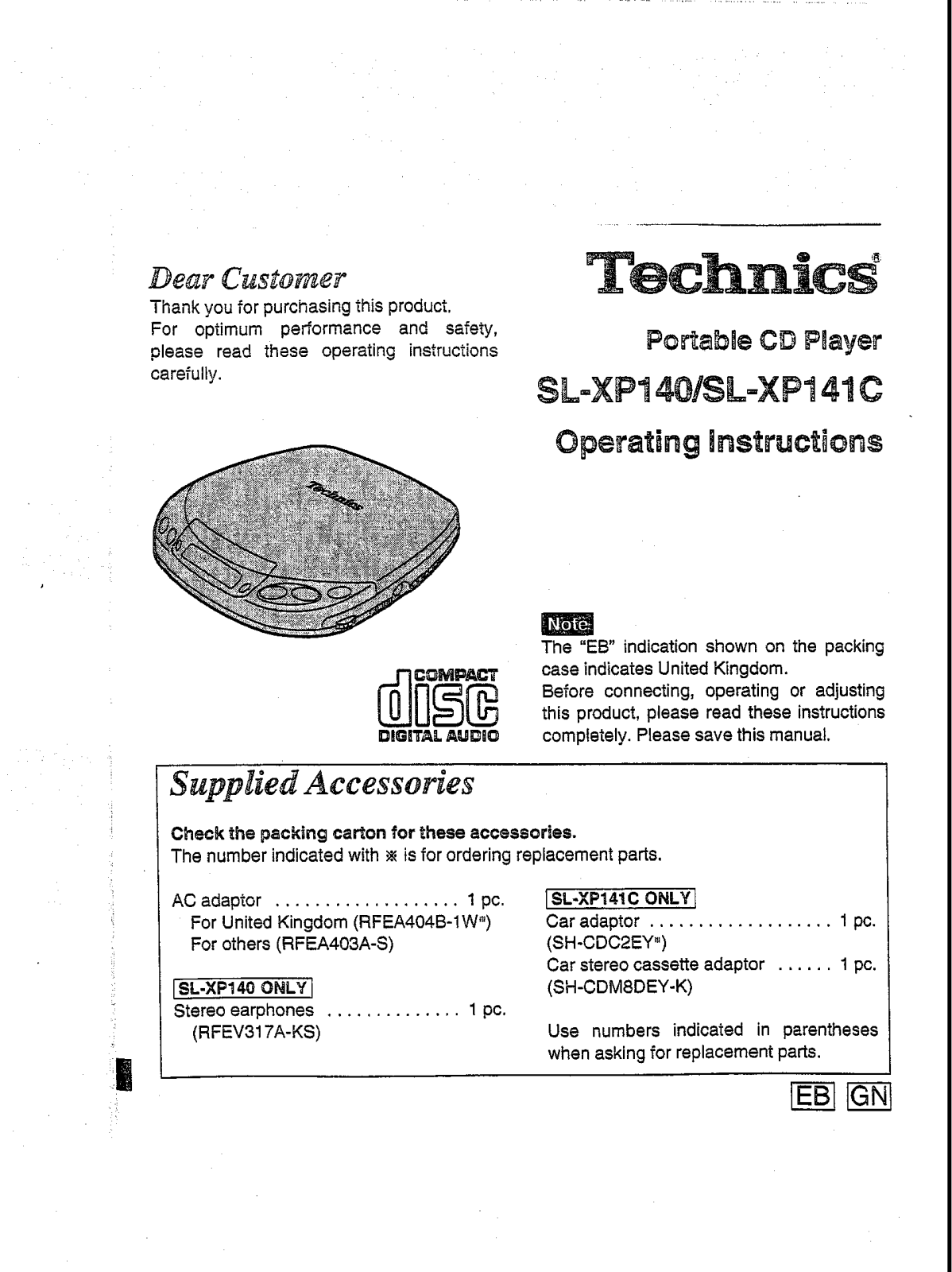 Technics SL-XP140, SL-XP141C User Manual