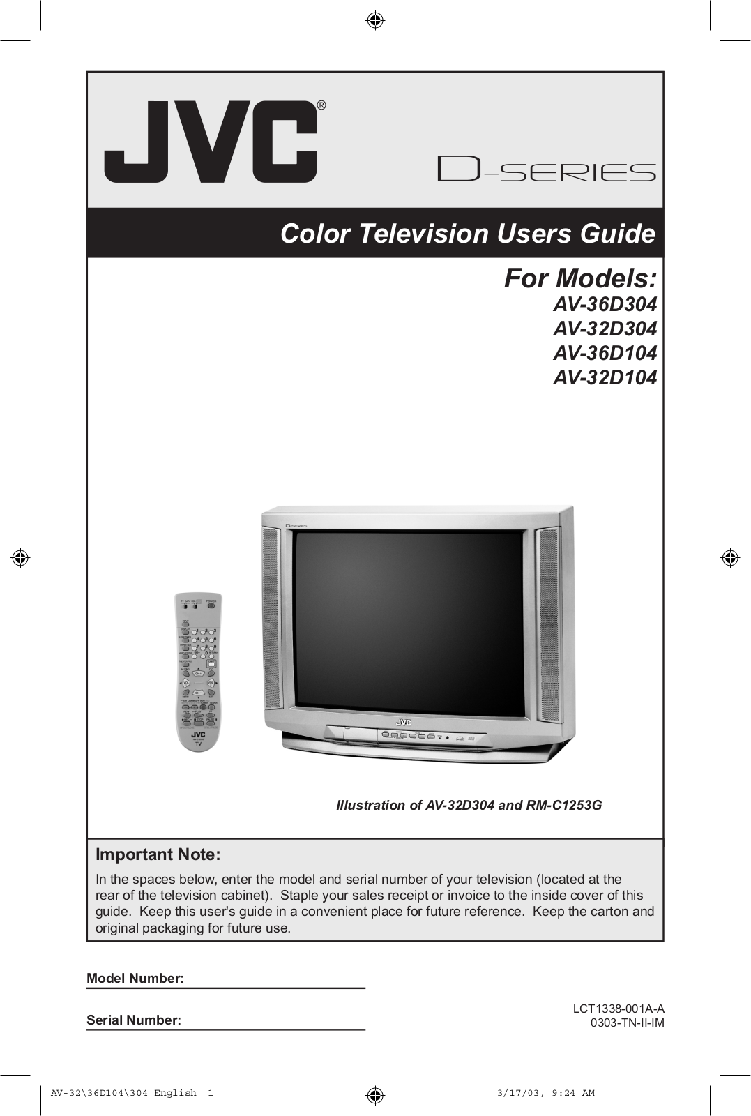 JVC AV 36D304, AV 36D104, AV 32D104 User Manual