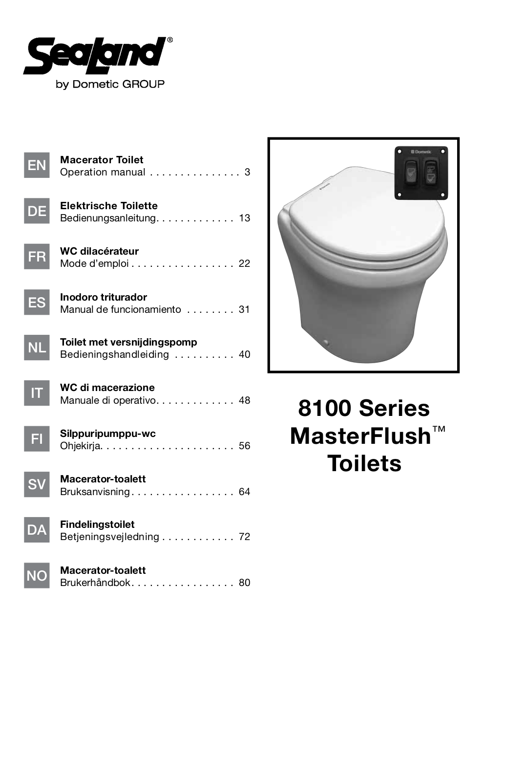 Dometic SeaLand MasterFlush 8100 Series Operation Manual