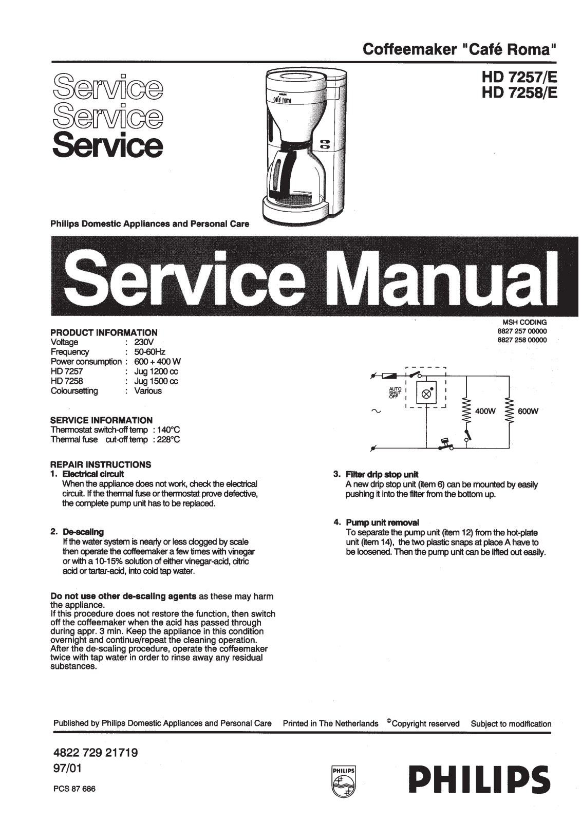 Philips HD7257E Service Manual