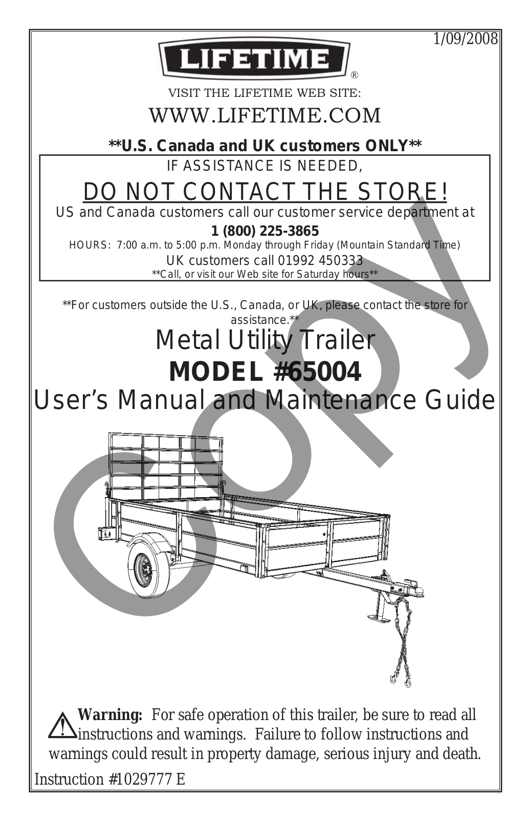 Lifetime 65004 User Manual