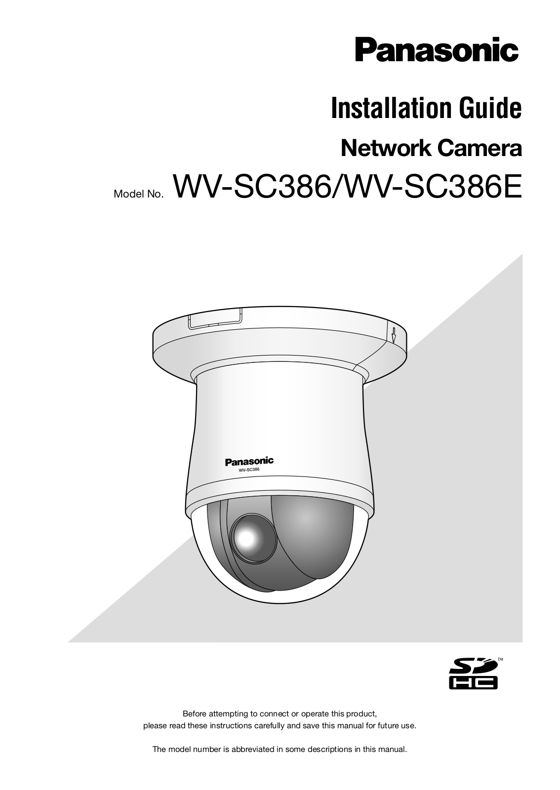 Panasonic WV-SC386 Installation Guide