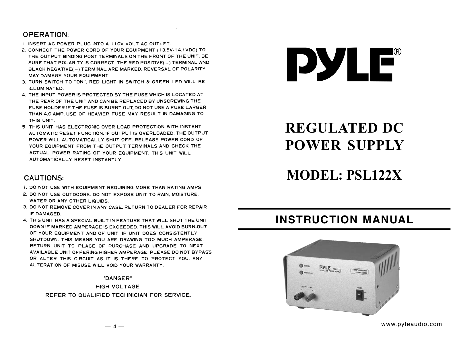 PYLE Audio PSL122X User Manual