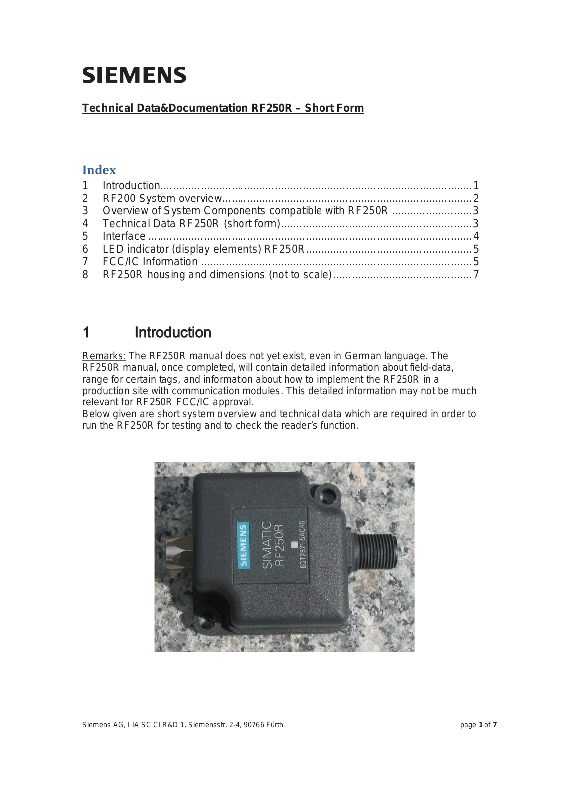 Siemens RF250R User Manual