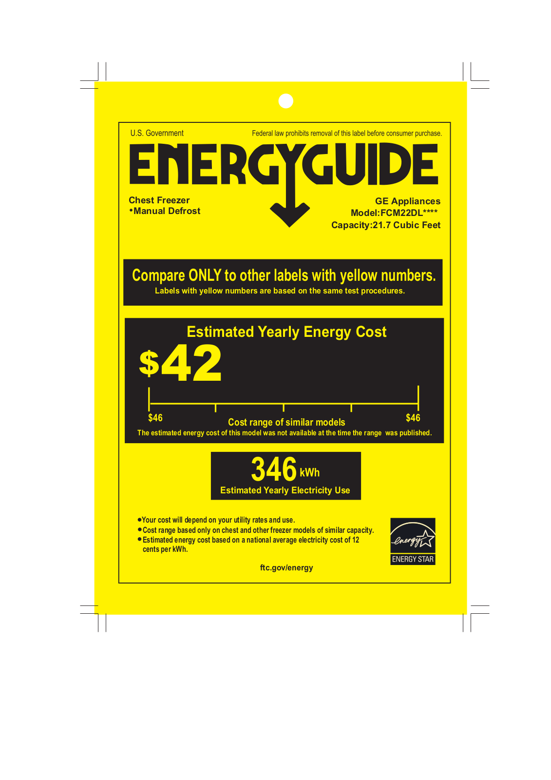 General Electric FCM22DLWW Energy Guide