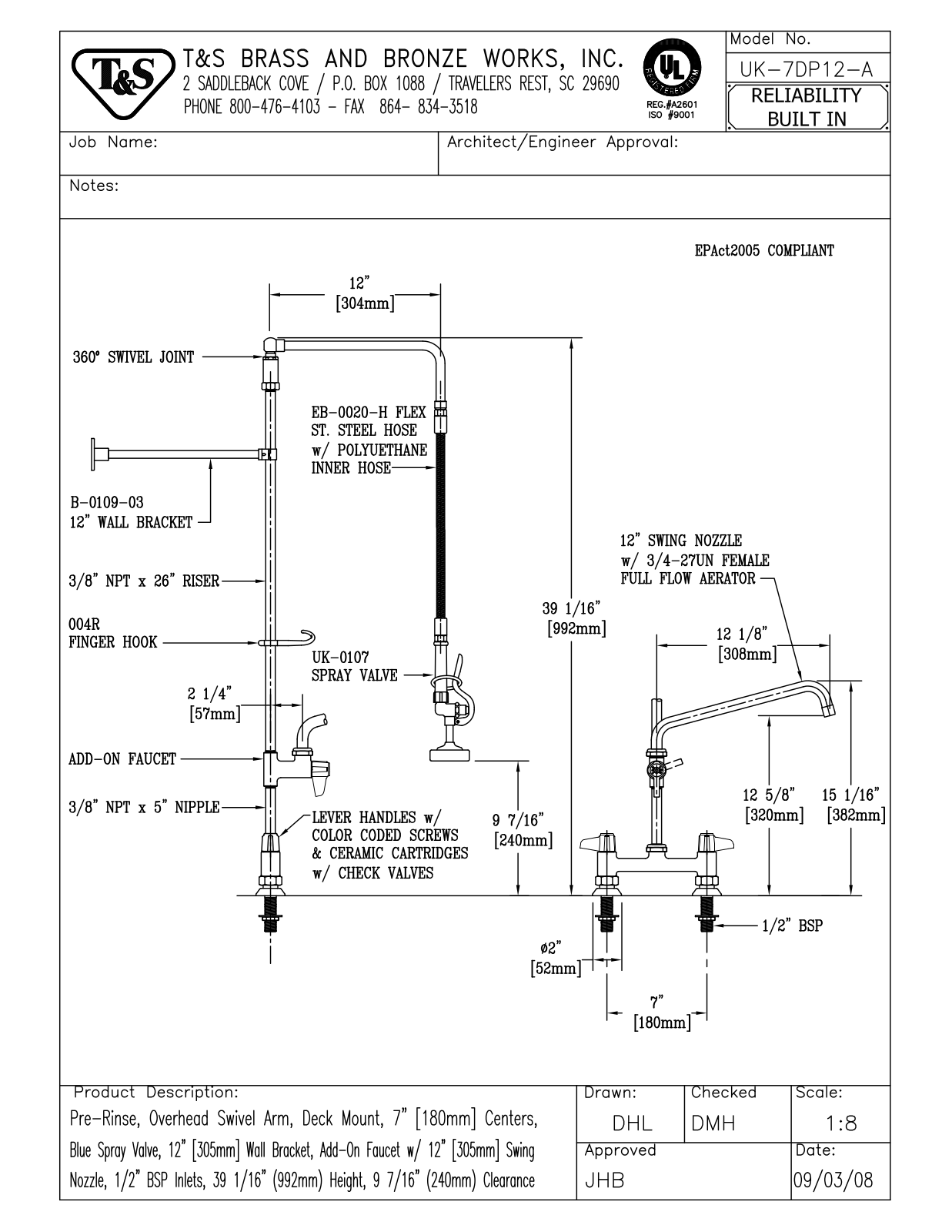 T&S Brass UK-7DP12-A User Manual