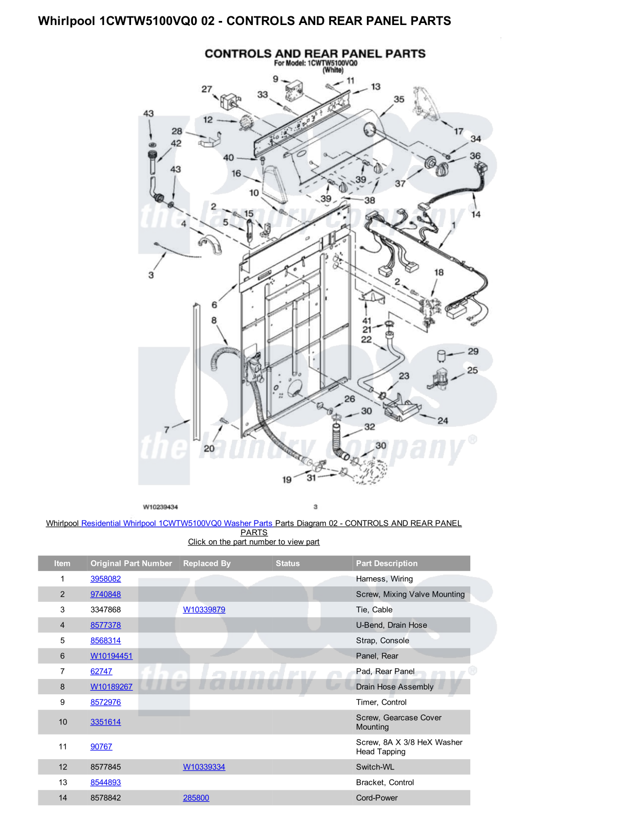 Whirlpool 1CWTW5100VQ0 Parts Diagram