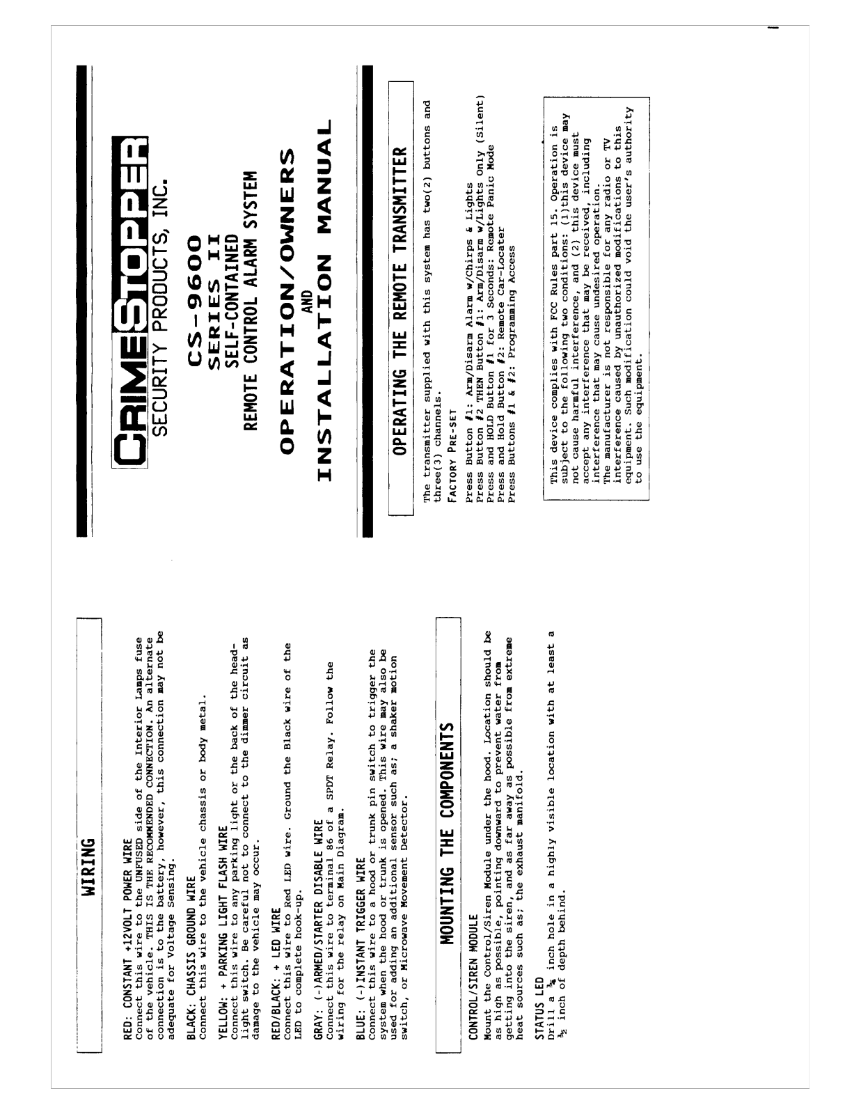 Crimestopper Security Products CS-9600 User Manual