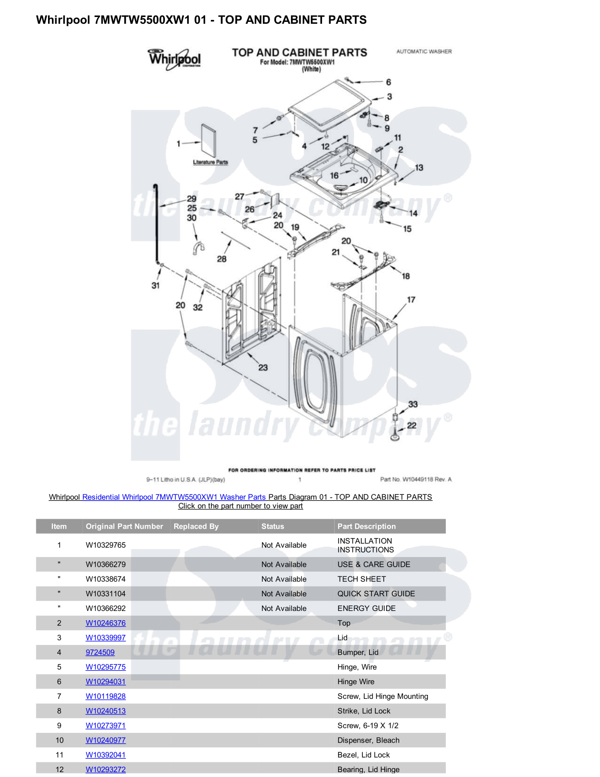 Whirlpool 7MWTW5500XW1 Parts Diagram