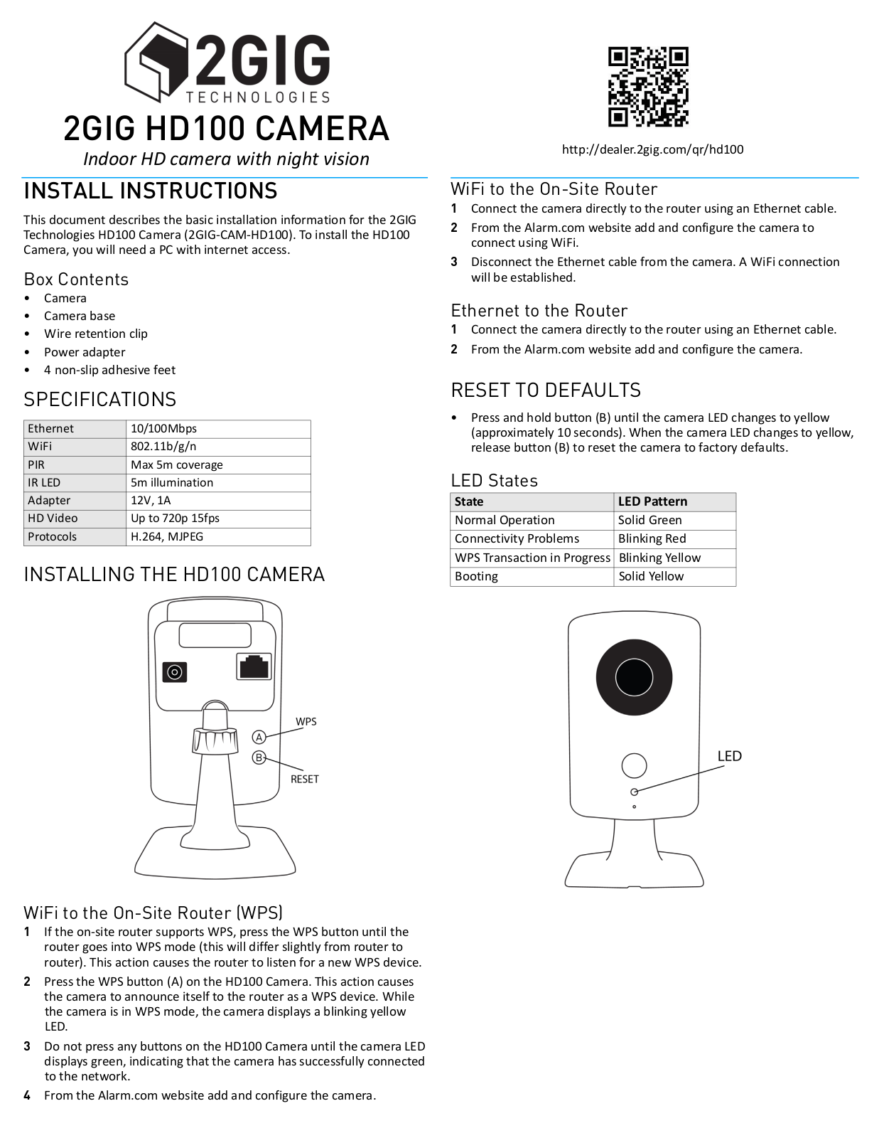 Nortek Security and Control 2GIG CAMHD100 User Manual