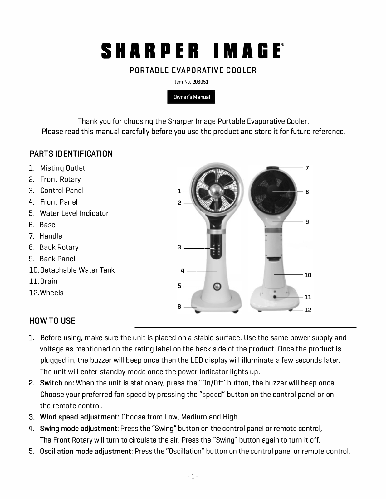 Sharper Image Portable Evaporative Cooler User Manual