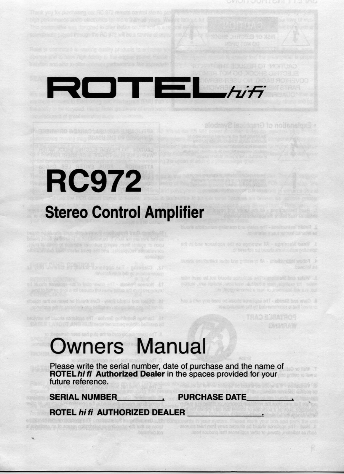 Rotel RC-972 Owners manual