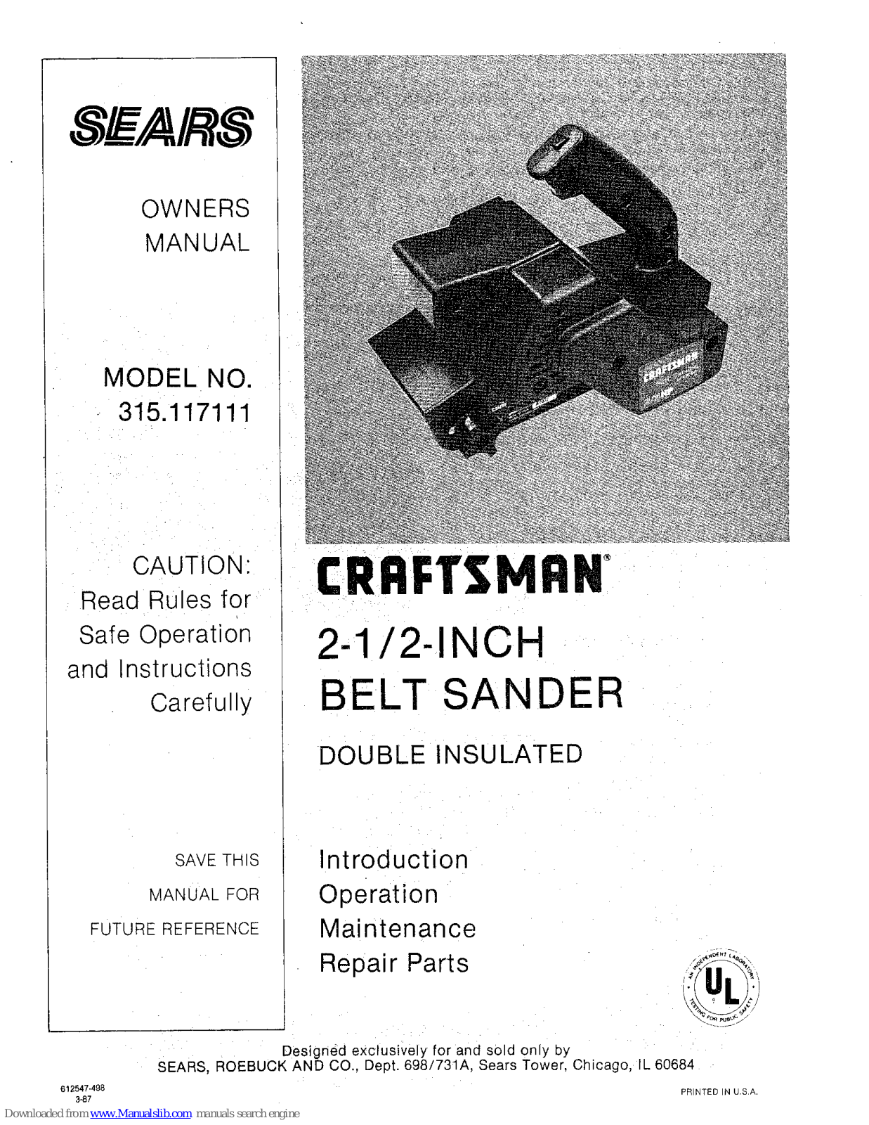 Craftsman 315.117111 Owner's Manual