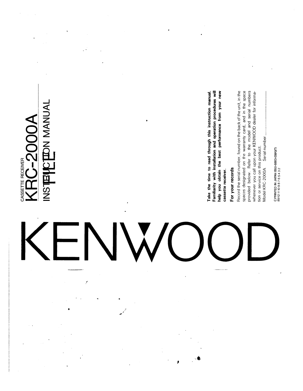 Kenwood KRC-2000A Owner's Manual