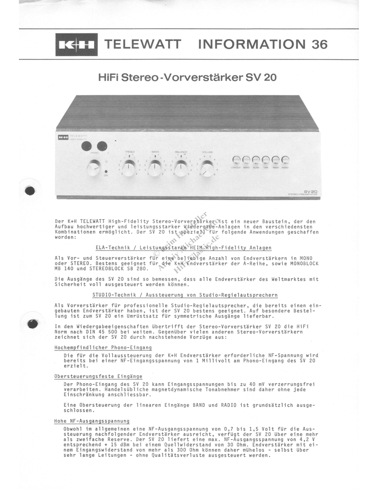KLEIN + HUMMEL SV 20 datasheet - ManualMachine.com
