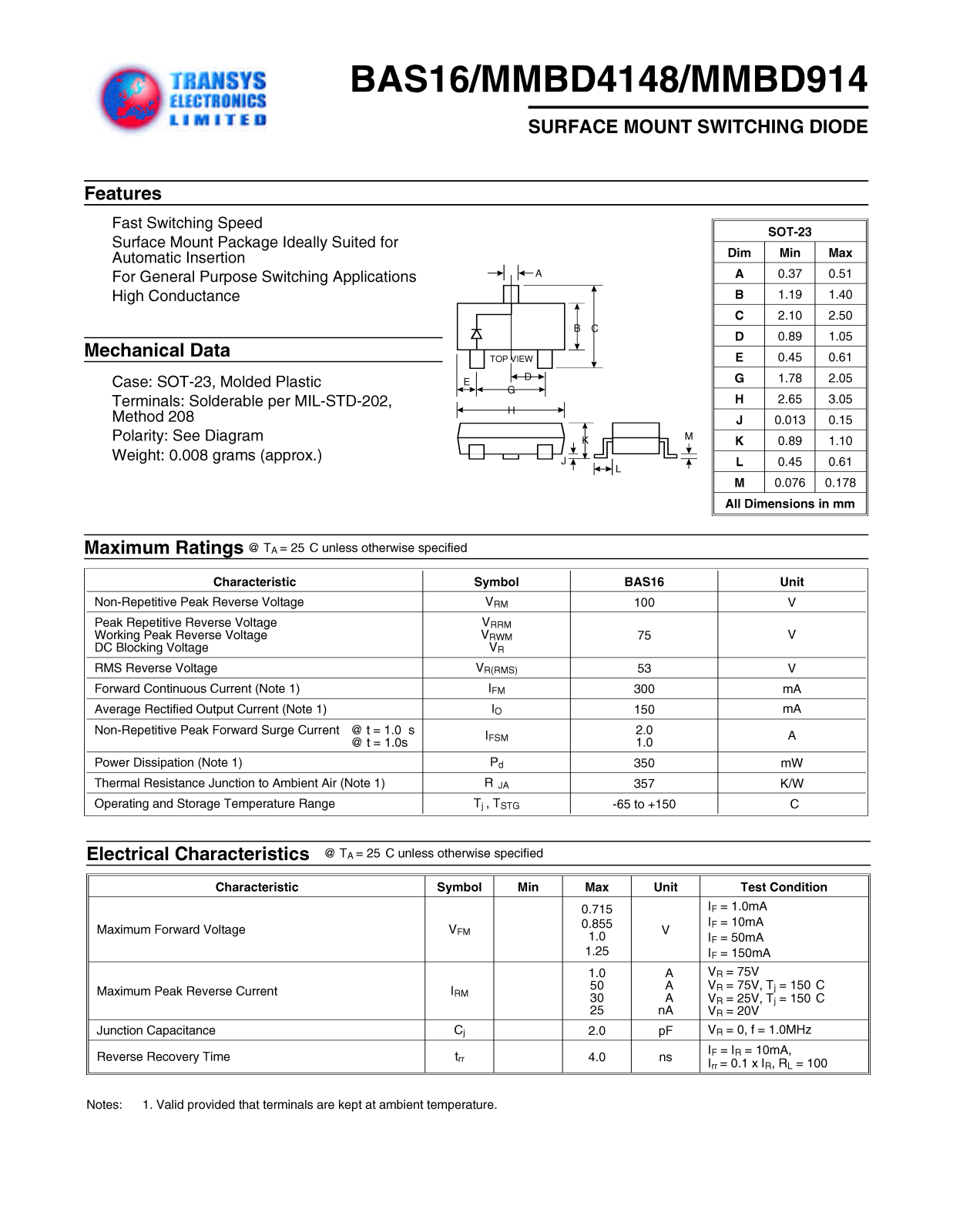 TRSYS MMBD4148 Datasheet