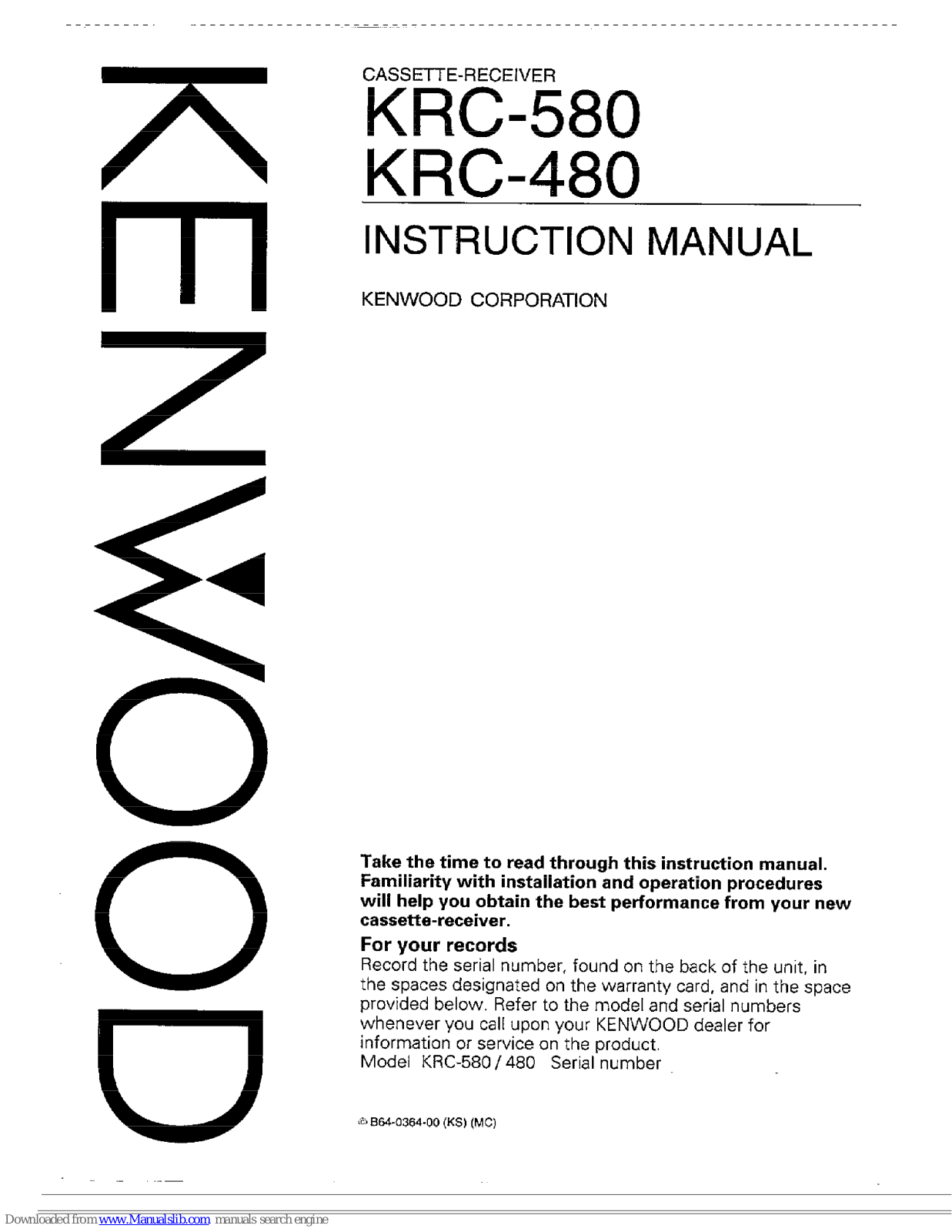 Kenwood KRC-480 Instruction Manual