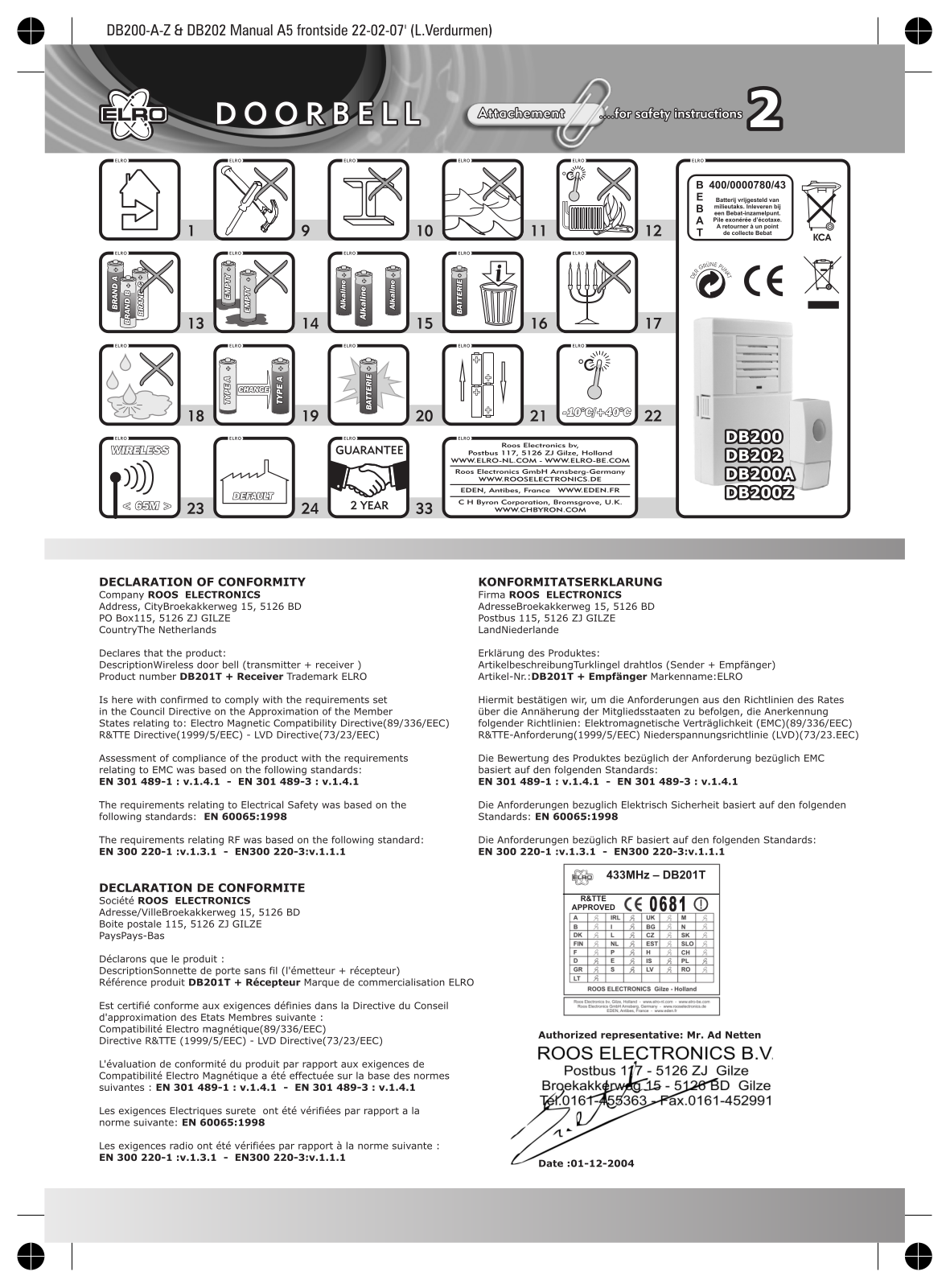 Elro DB200A, DB200Z, DB200, DB202 User Manual