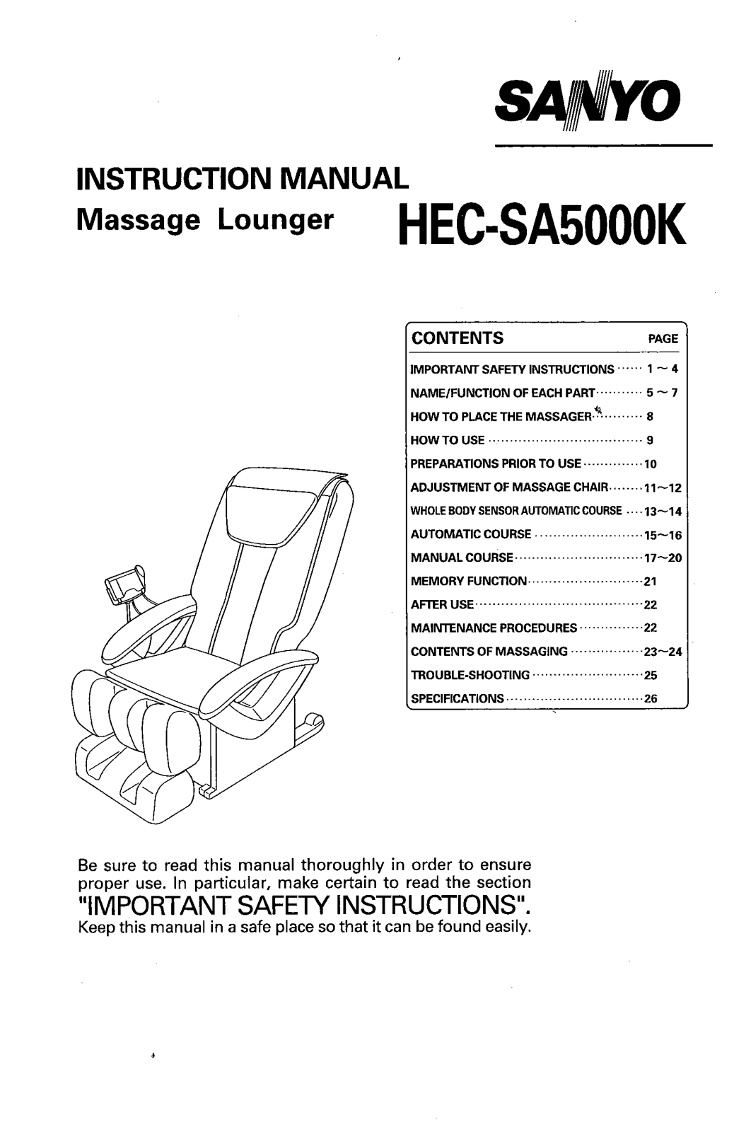 Sanyo HEC-SA5000K User Manual