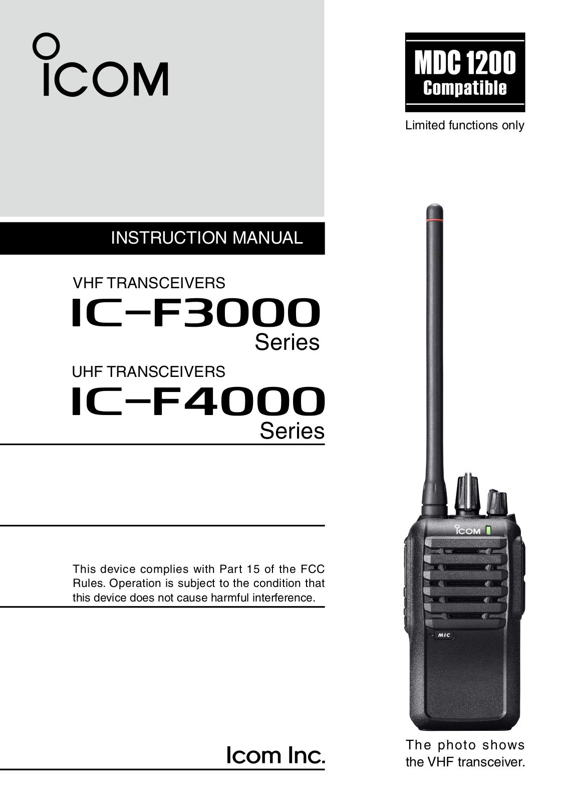 Icom IC-F3000, IC-F4000 Instruction Manual