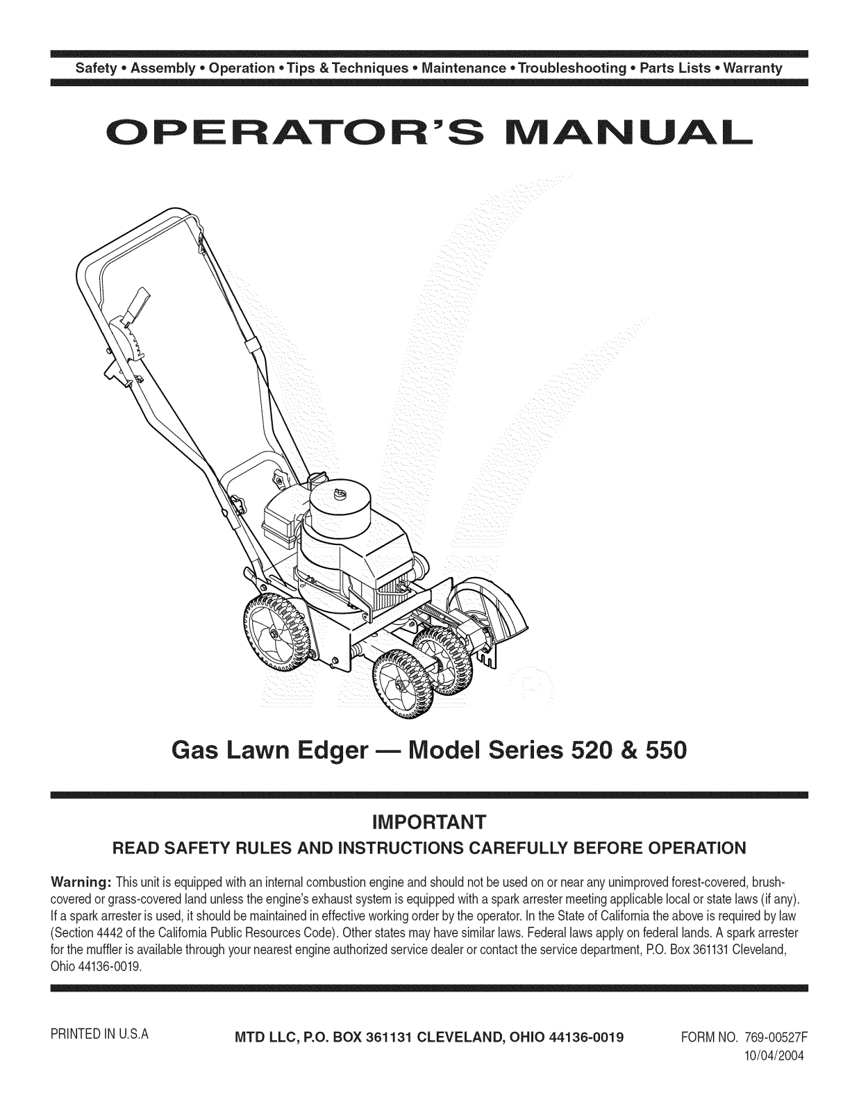 MTD 25B-550A729, 25B-520A700 Owner’s Manual