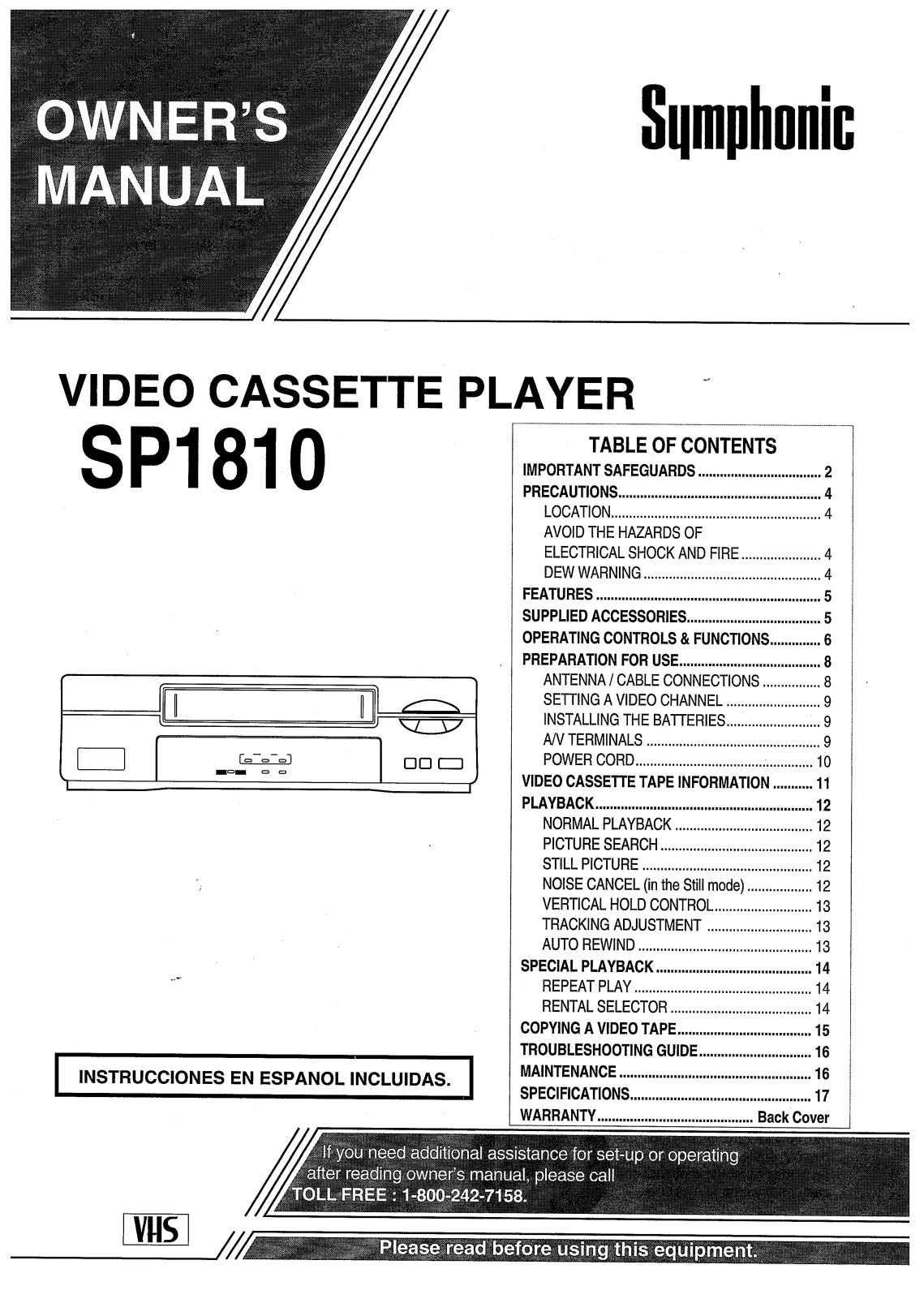 FUNAI SP1810, SP1810 User Manual