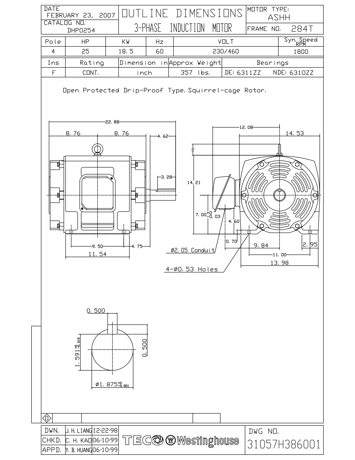 Datasheet DHP0254 Reference Drawing (Teco) - ManualMachine.com