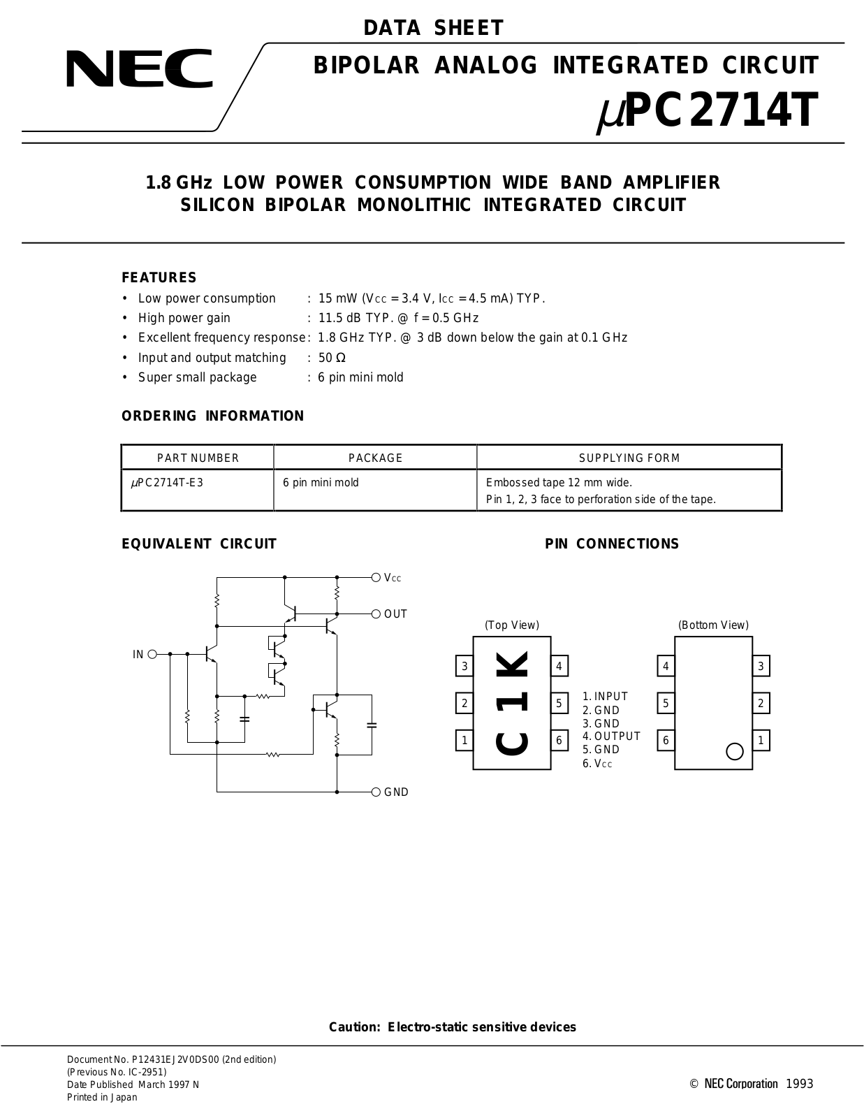 NEC UPC2714T-E3, UPC2714T Datasheet