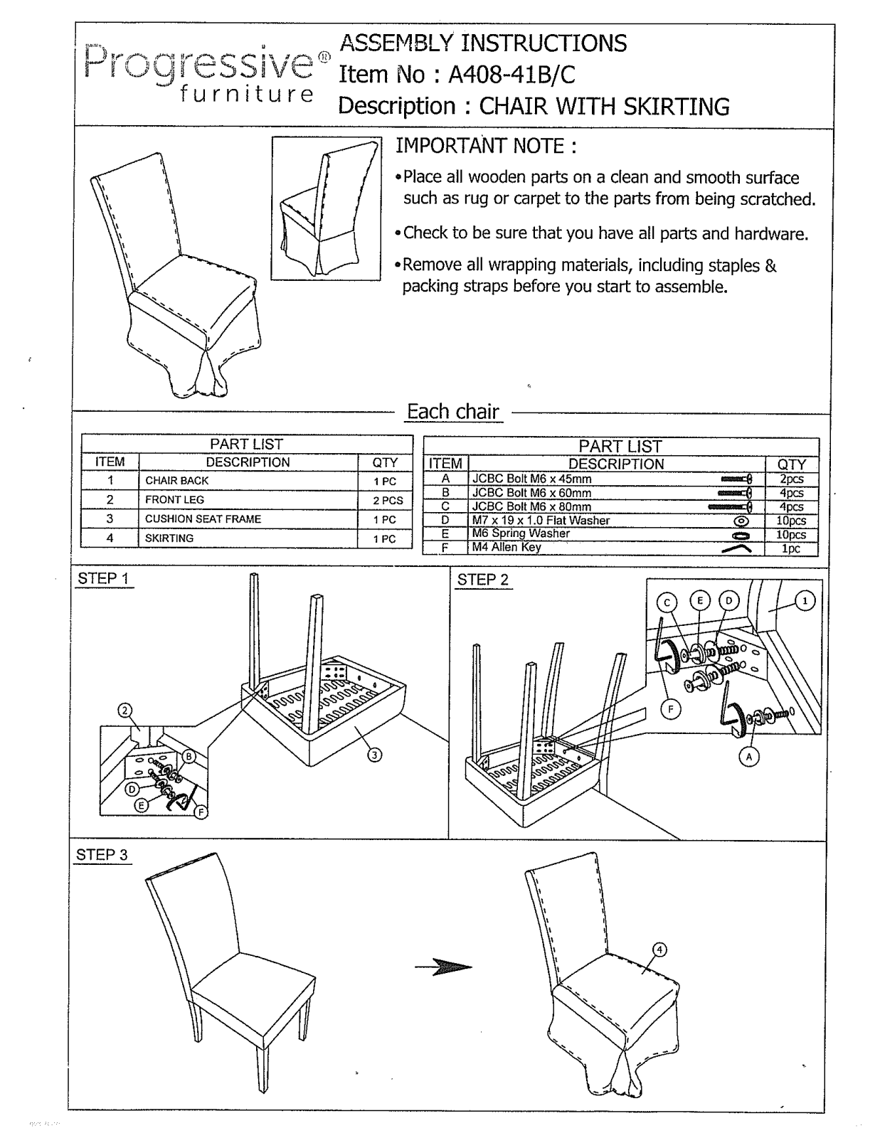 Progressive Furniture A40841DC, A40841C Assembly Guide