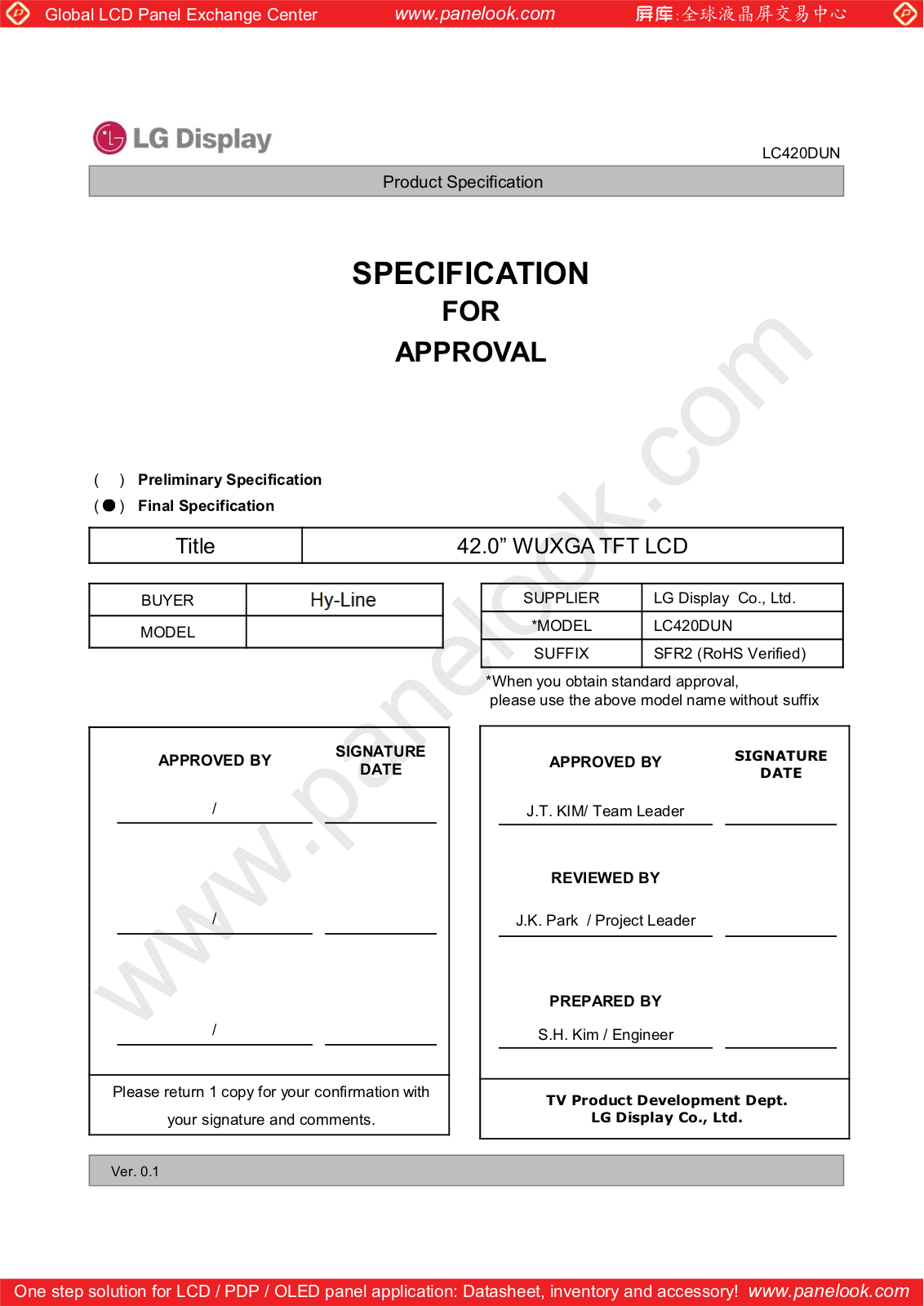 LG Display LC420DUN-SFR2 Specification