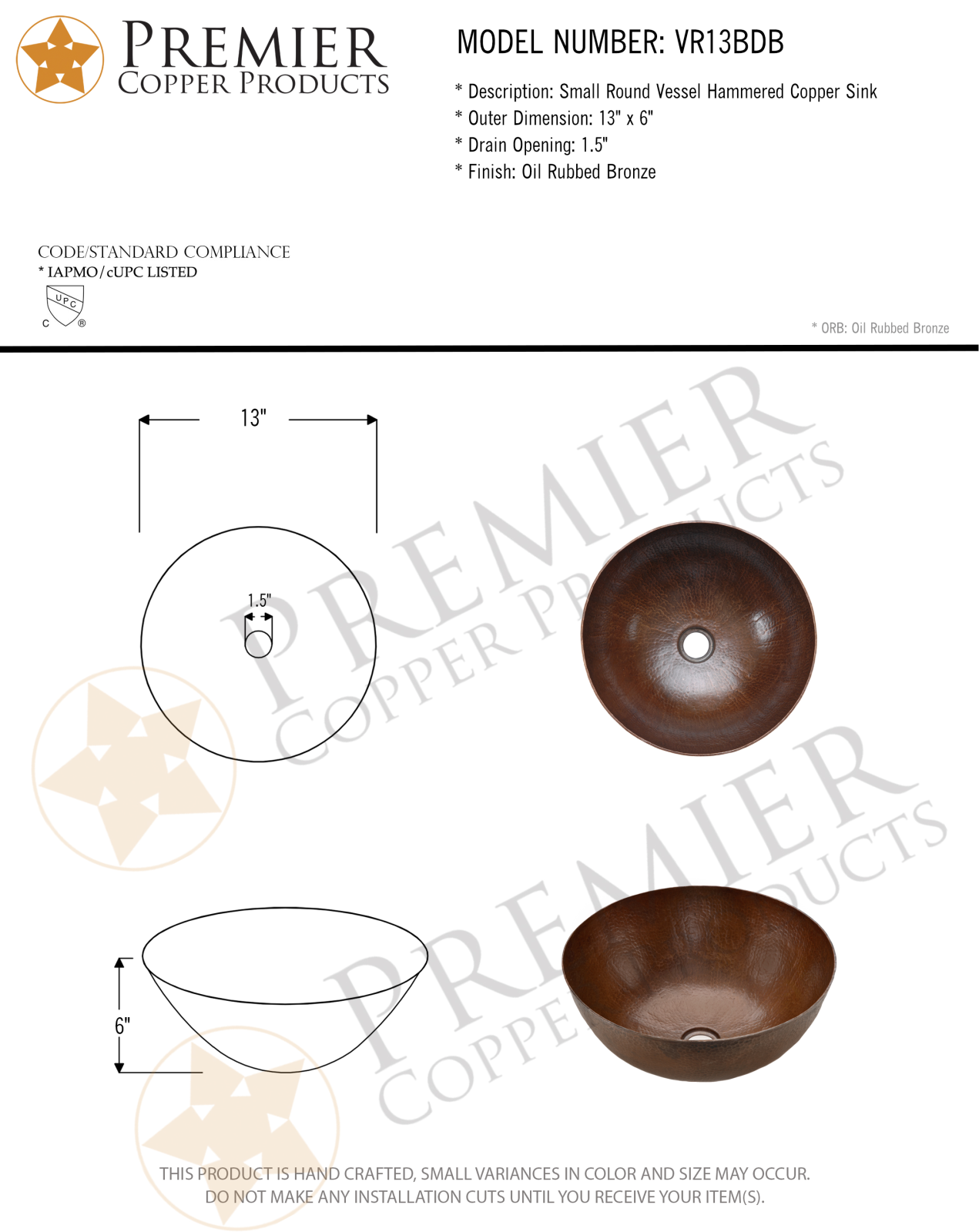 Premier Copper Products IER1026 Specifications - ManualMachine.com