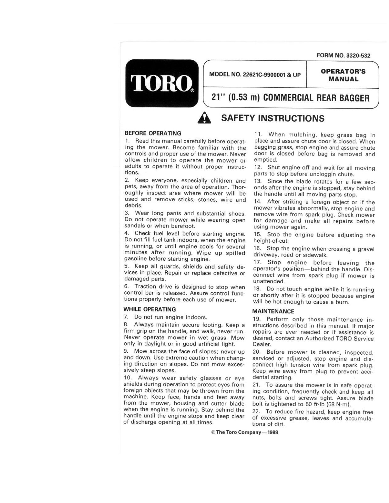 Toro 22621C Operator's Manual