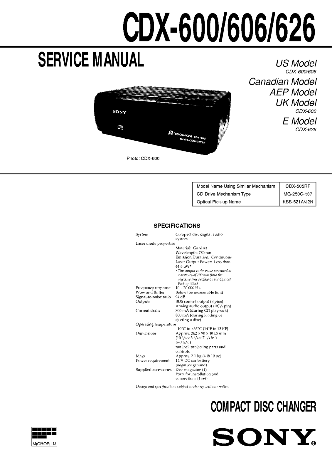 Sony CDX-606, CDX-626 Service Manual