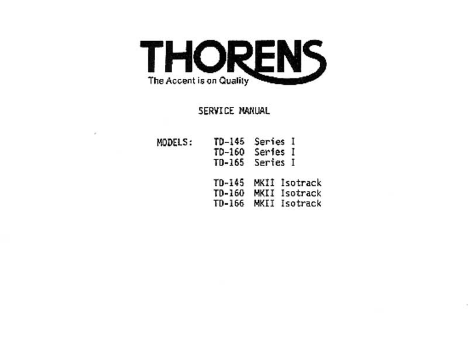 Thorens TD-160 Mk2 Service manual