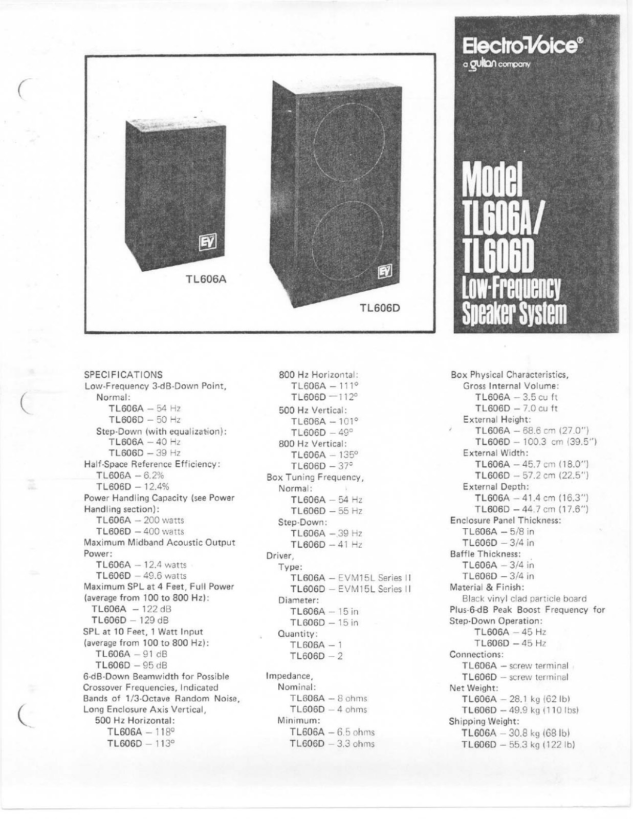 Electro-Voice TL606A, TL606D User Manual