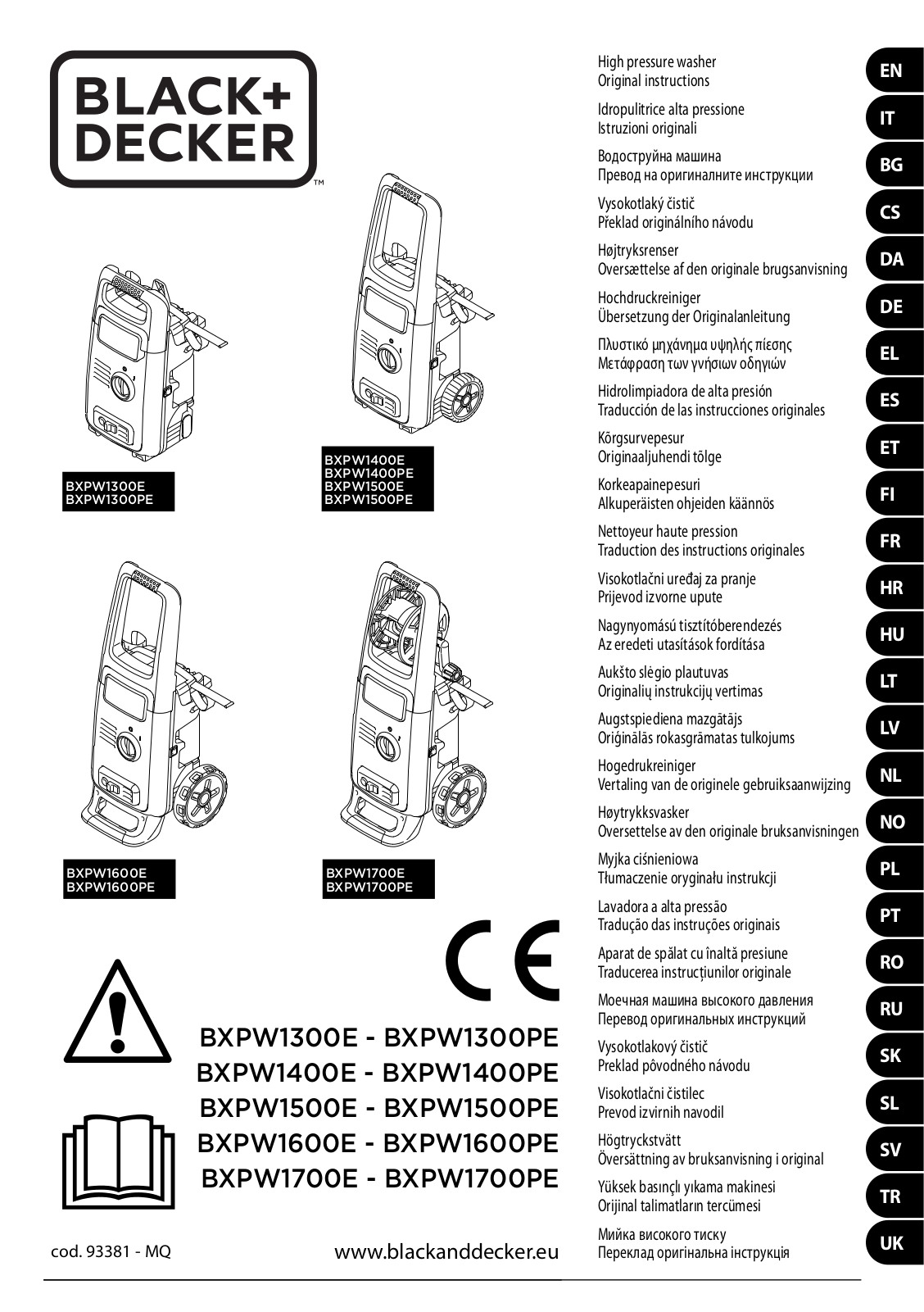 Black-Decker BXPW1400PE, BXPW1500PE User Manual