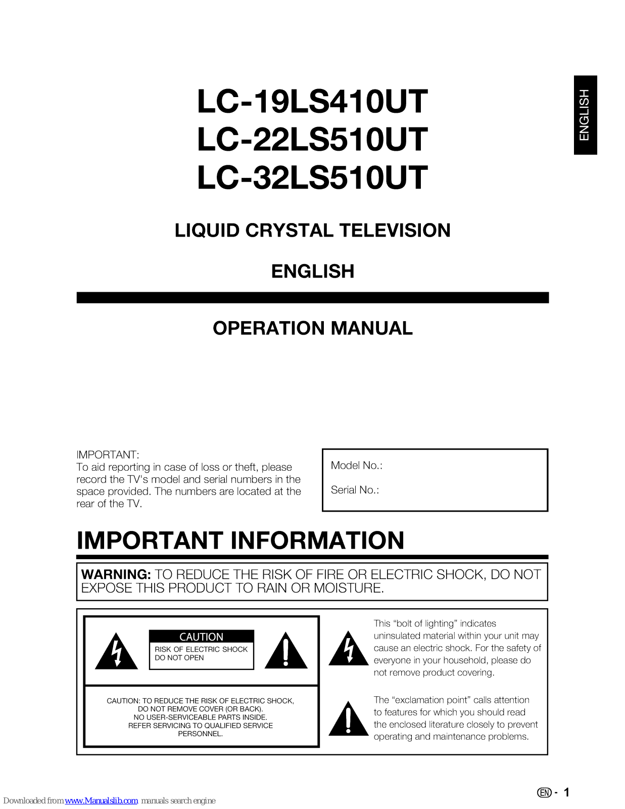Sharp LC-19LS40UT, LC-22LS410UT Operation Manual - ManualMachine.com