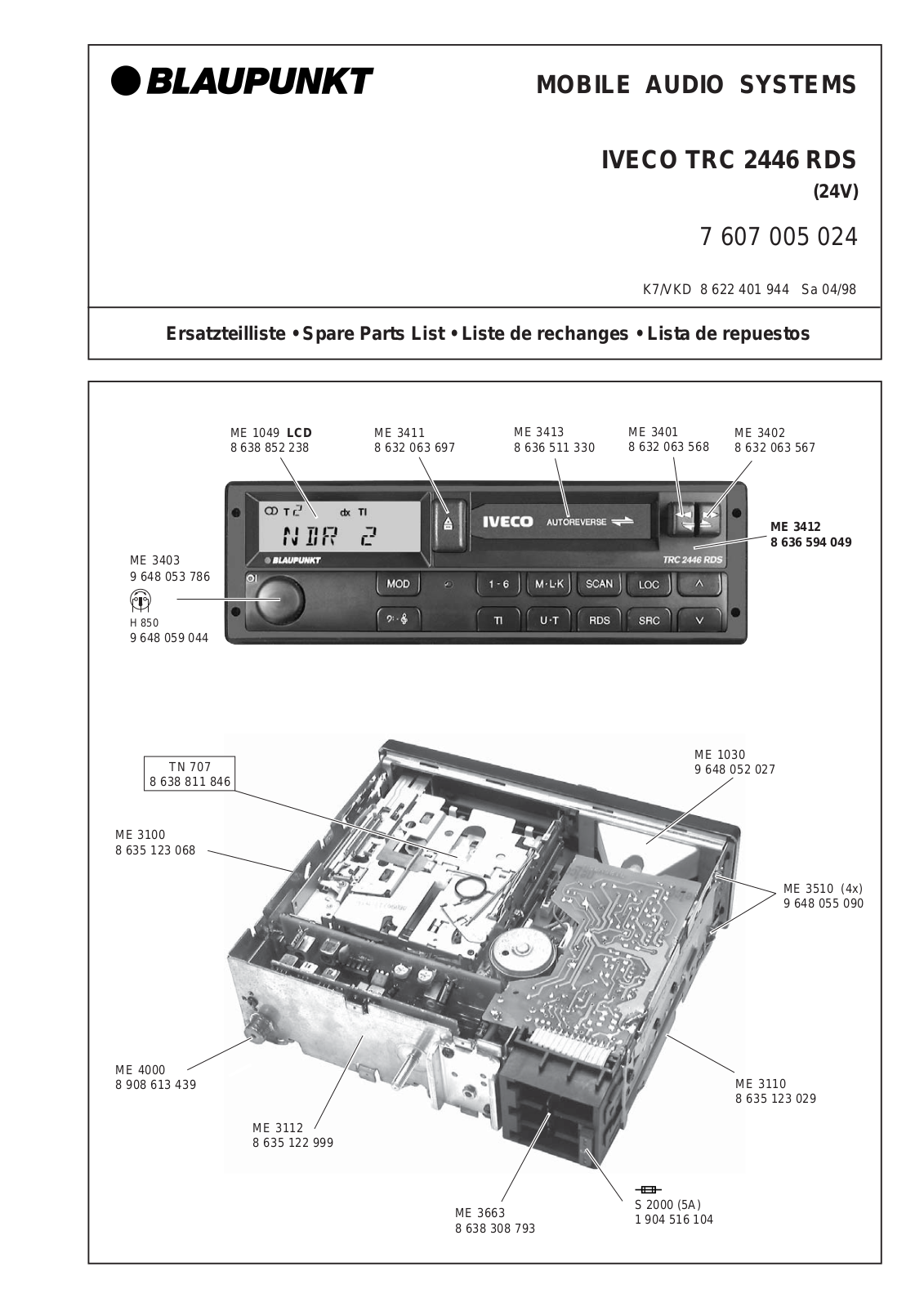 Blaupunkt TRC 2446 RDS Service Manual