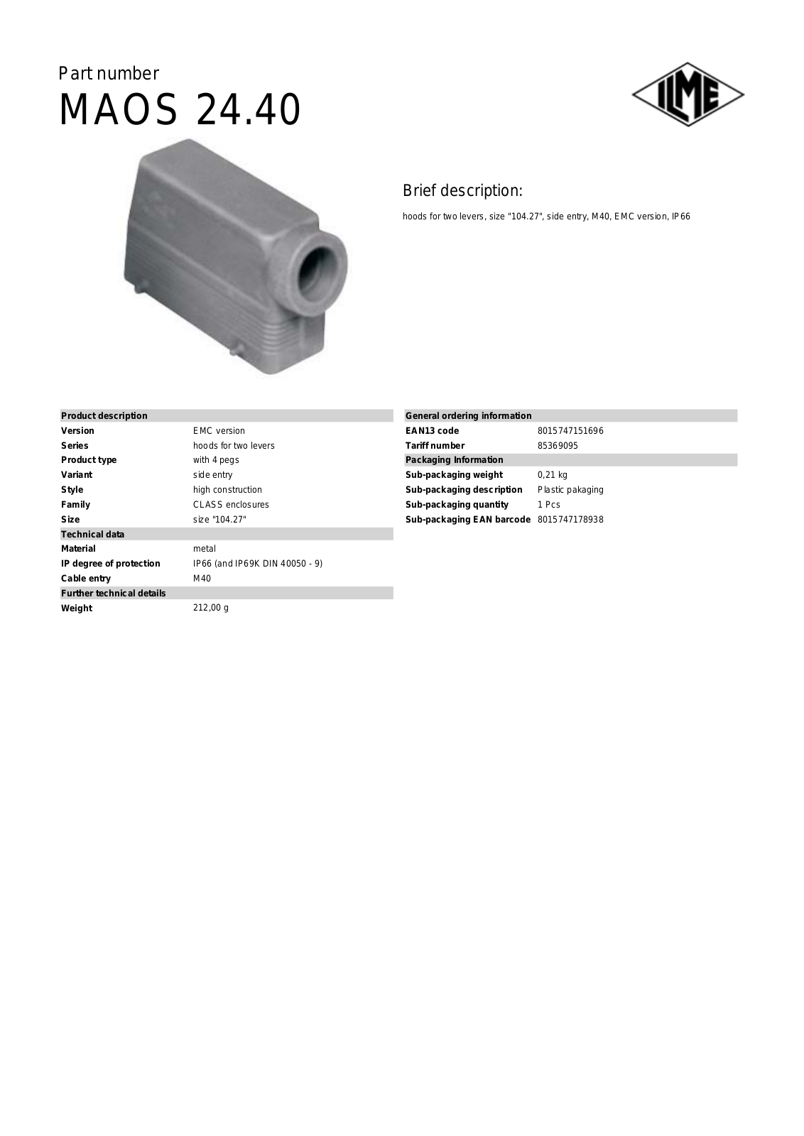 ILME MAOS-24.40 Data Sheet