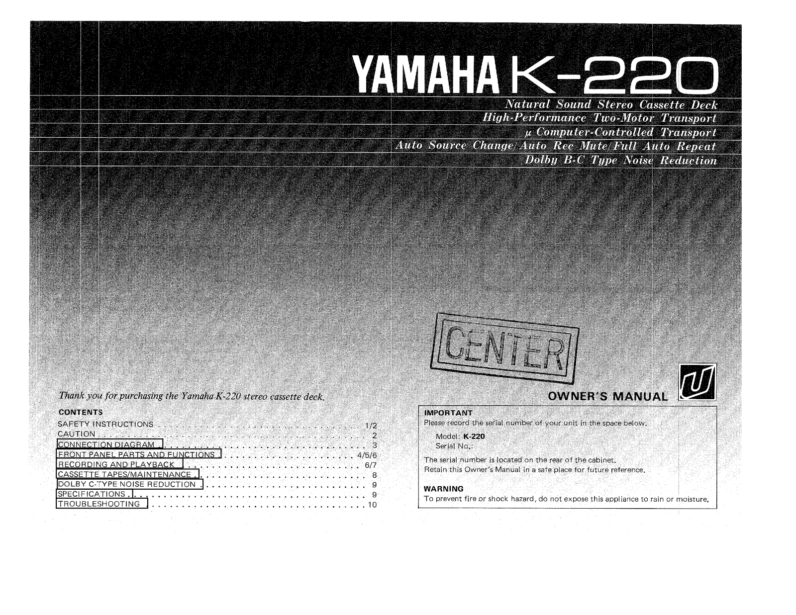 Yamaha K-220 Owner Manual