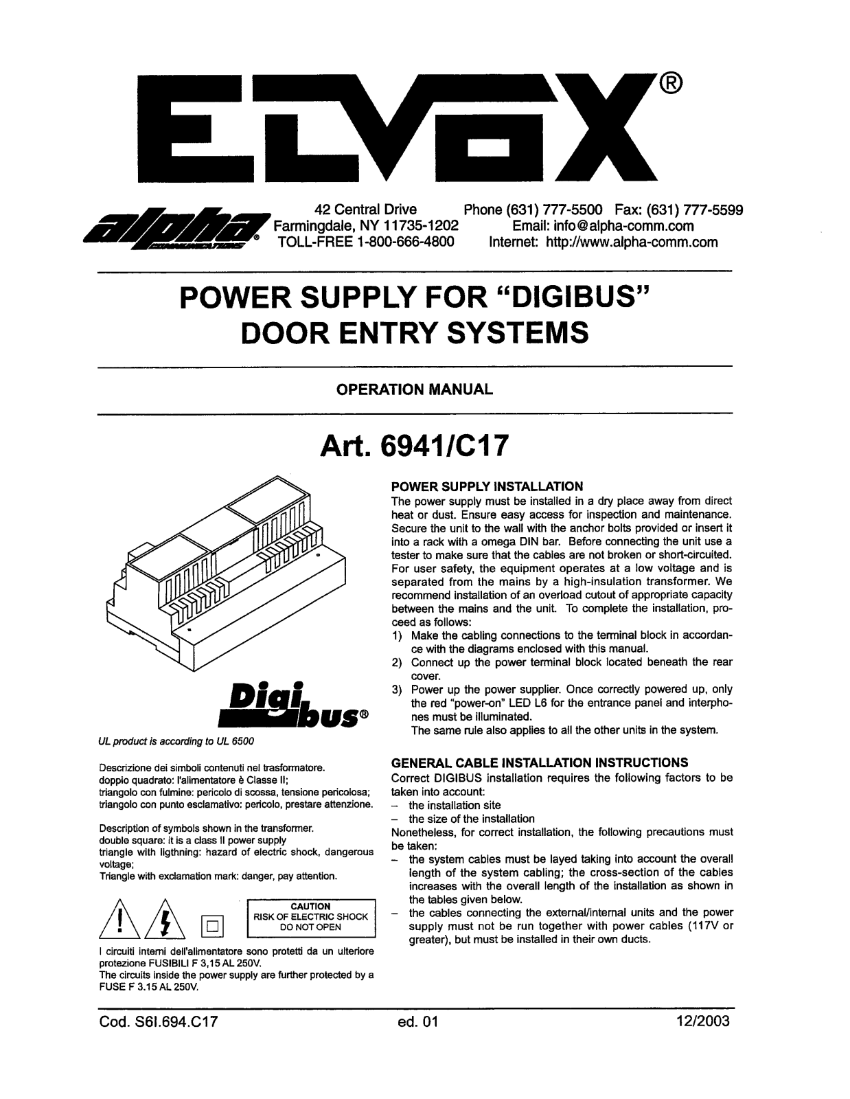 Alpha 6941-C17 Installation Manual