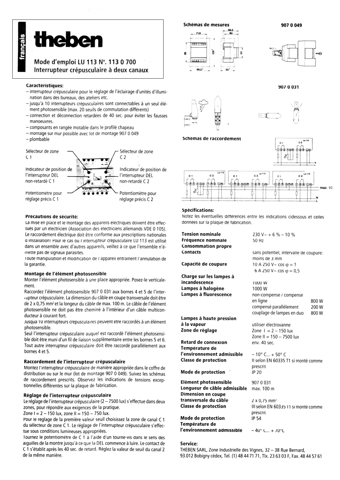 Theben LU 113 DATASHEET